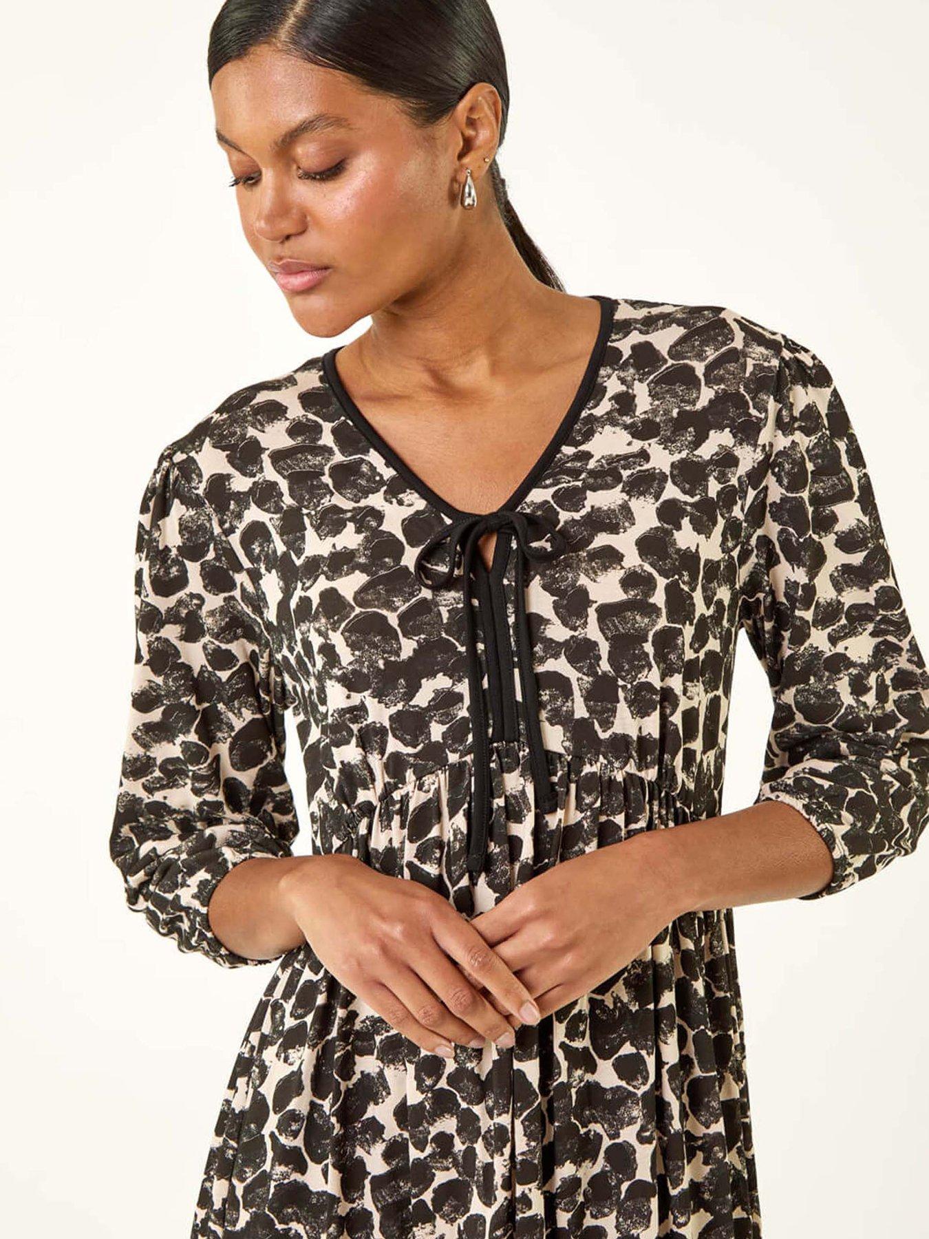 Image 4 of 5 of Roman Spot Bow Front Short Dress - Stone