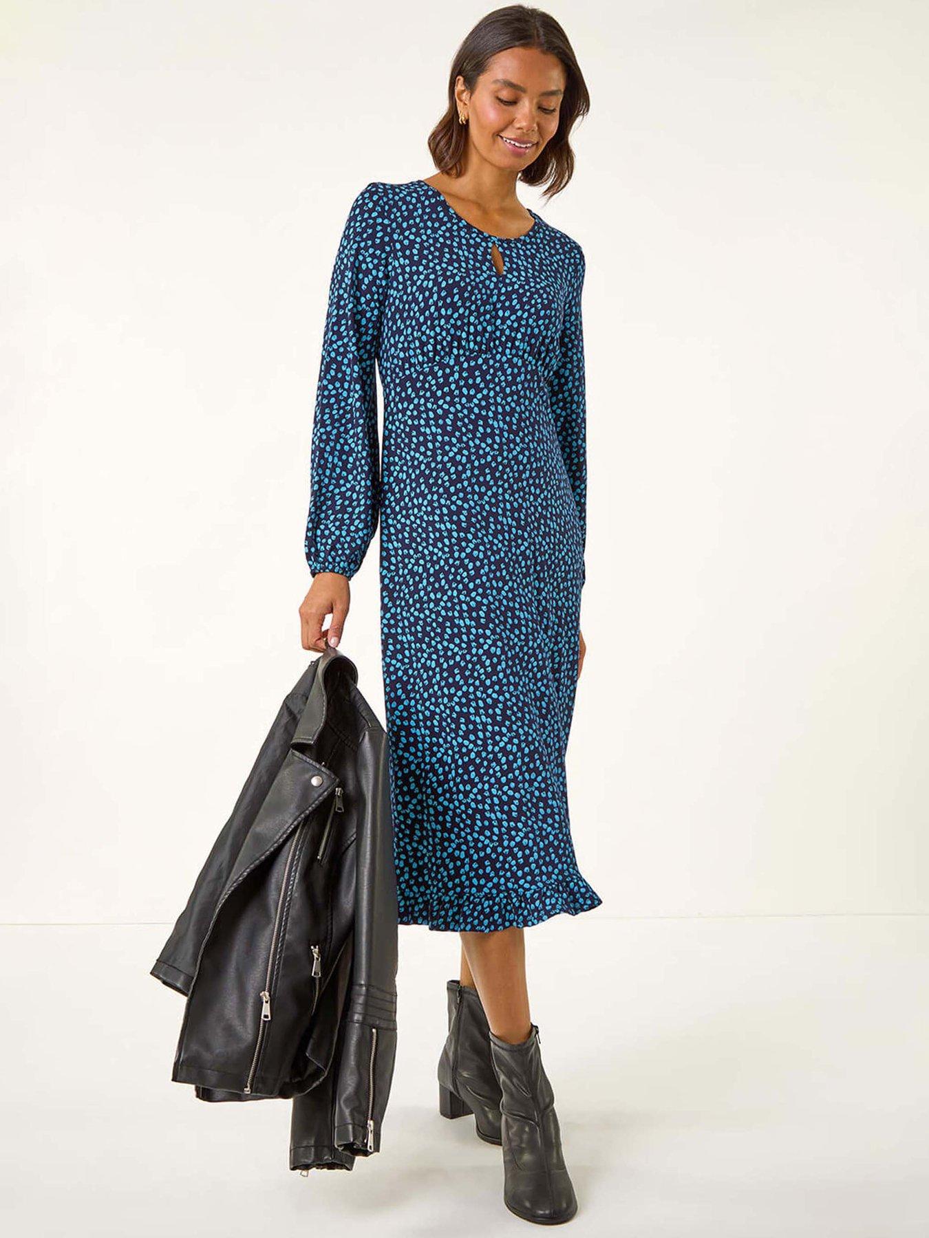 roman-spot-print-keyhole-midi-dress-bluefront