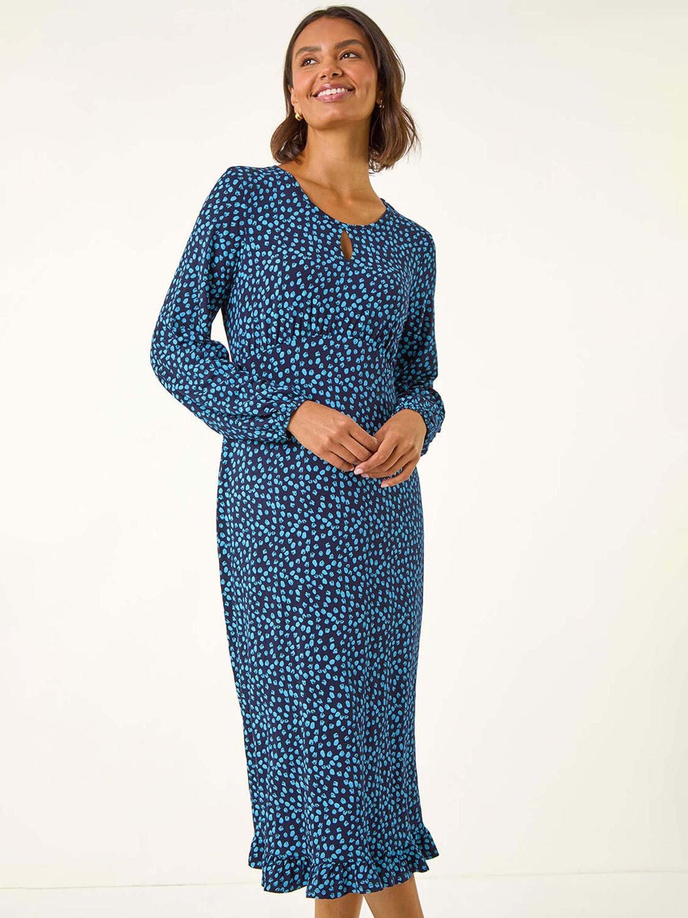 roman-spot-print-keyhole-midi-dress-blueback
