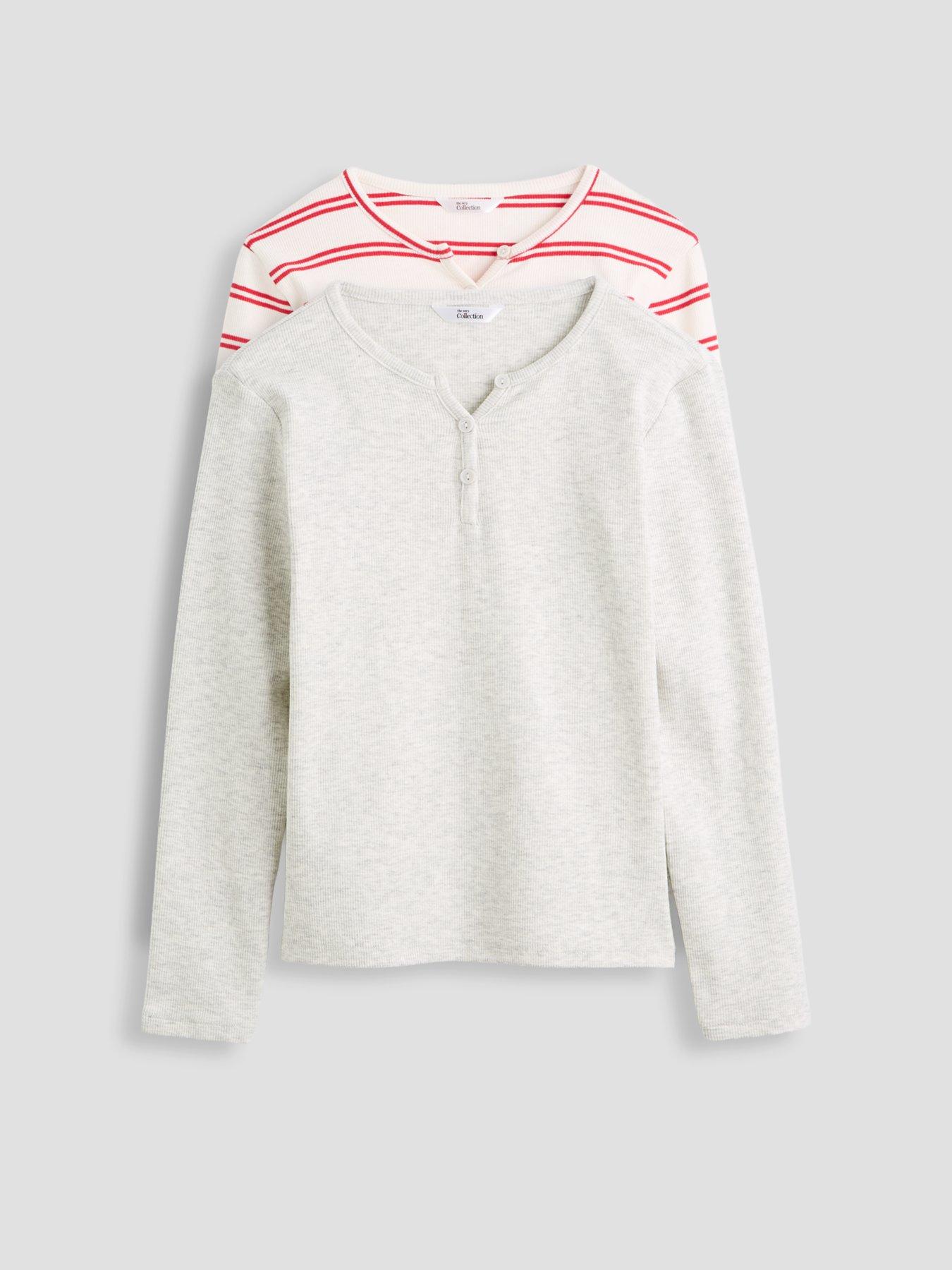 the-very-collection-girls-rib-2-pack-long-sleeve-half-button-up-tops-multifront