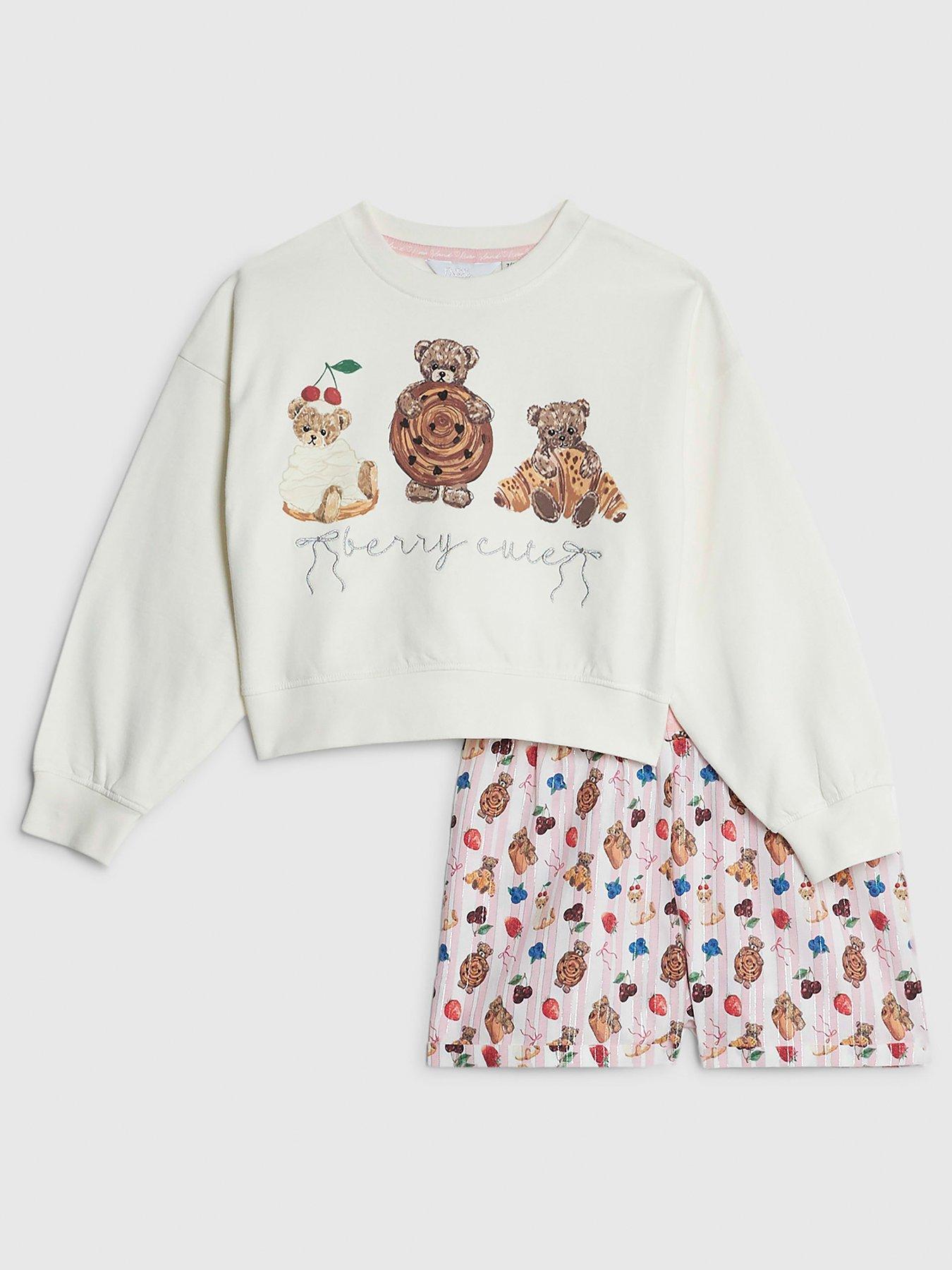River Island Mini Mini Girls Pastry Bear Pyjama Set - Cream