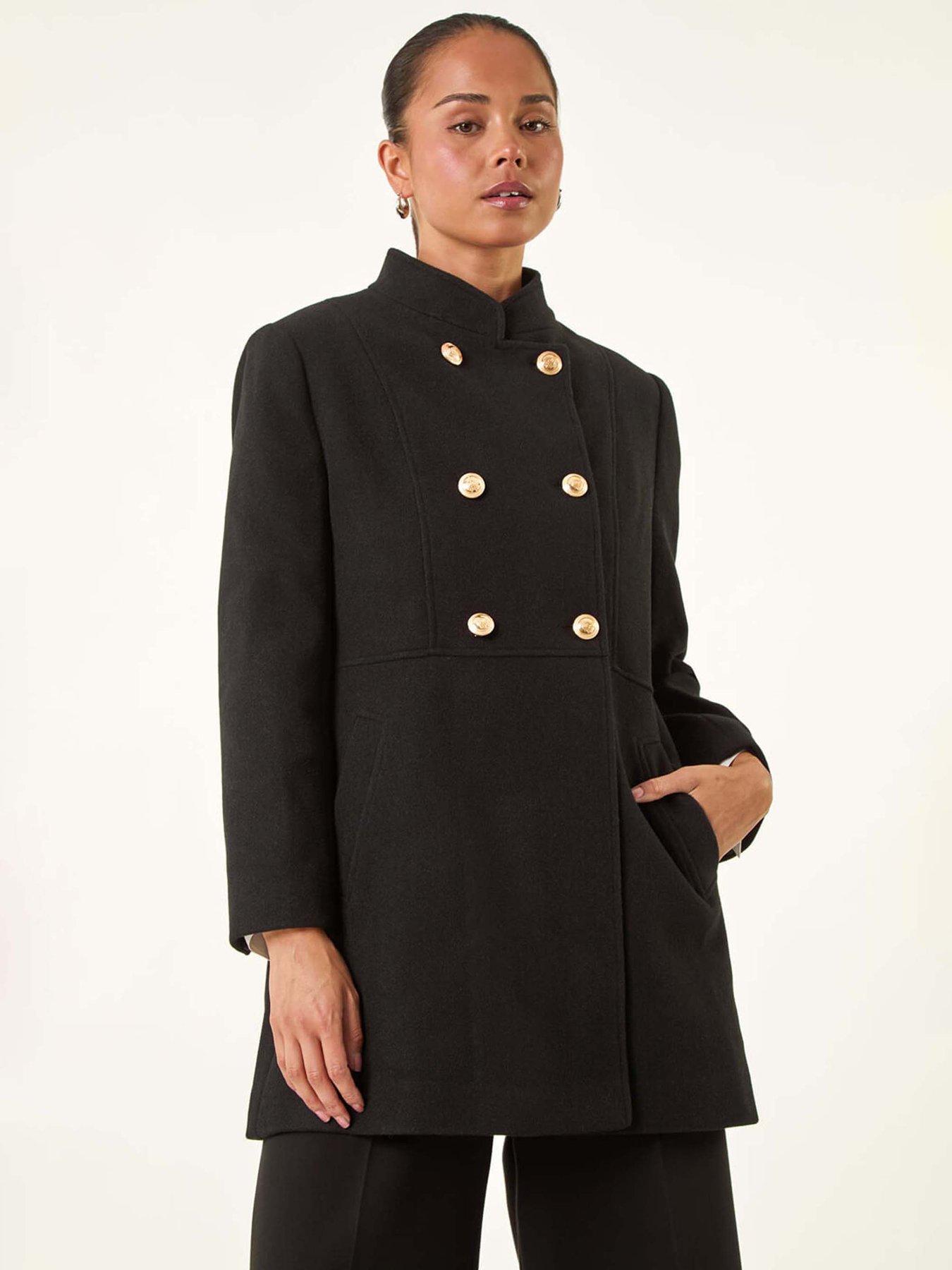 Roman Petite Military Buttoned Coat - Black