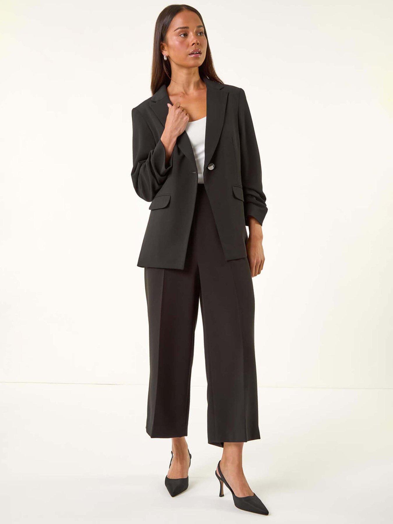 Image 3 of 5 of Roman Petite Ruched Buttoned Blazer - Black