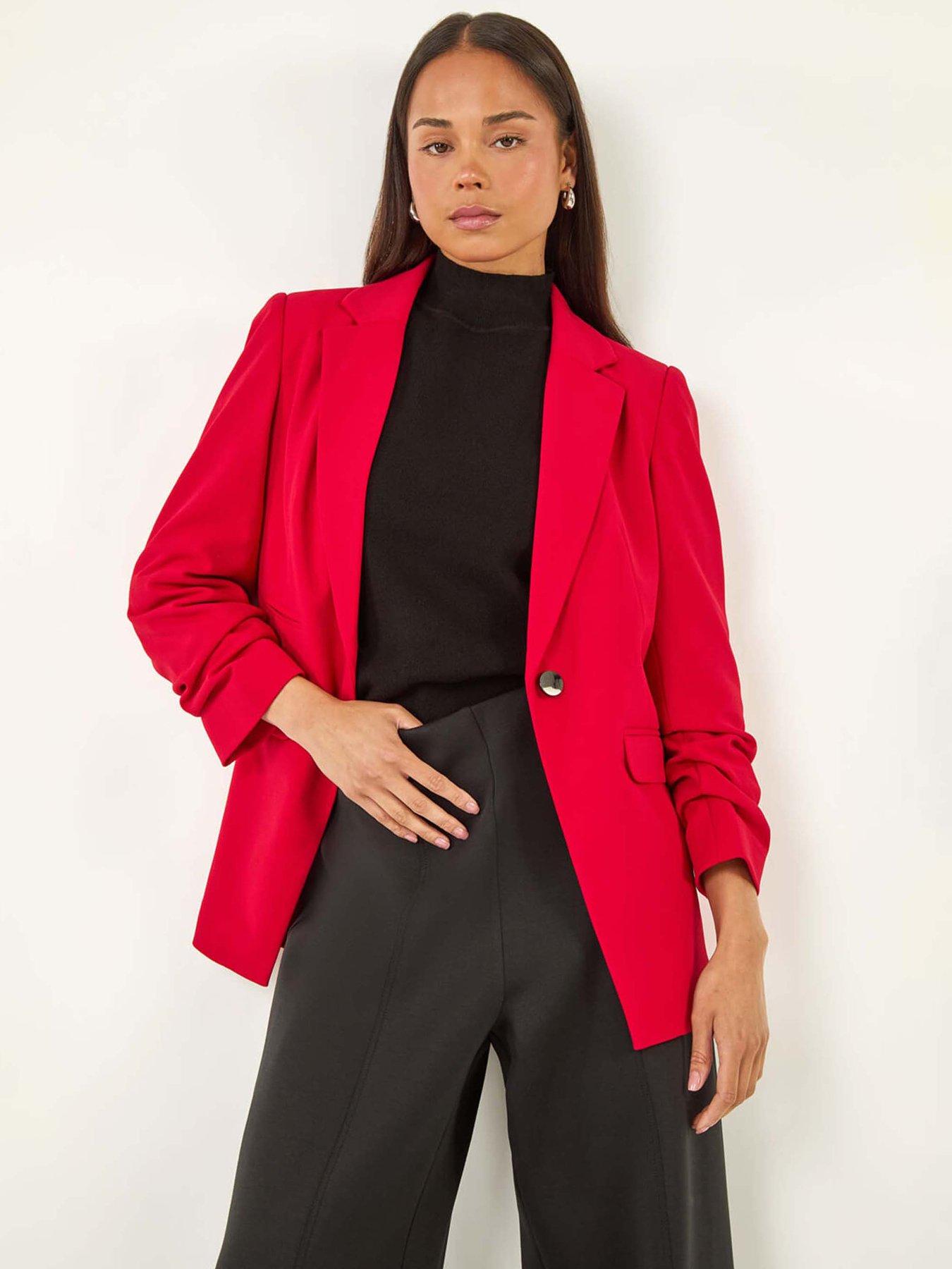 roman-petite-ruched-buttoned-blazer-red