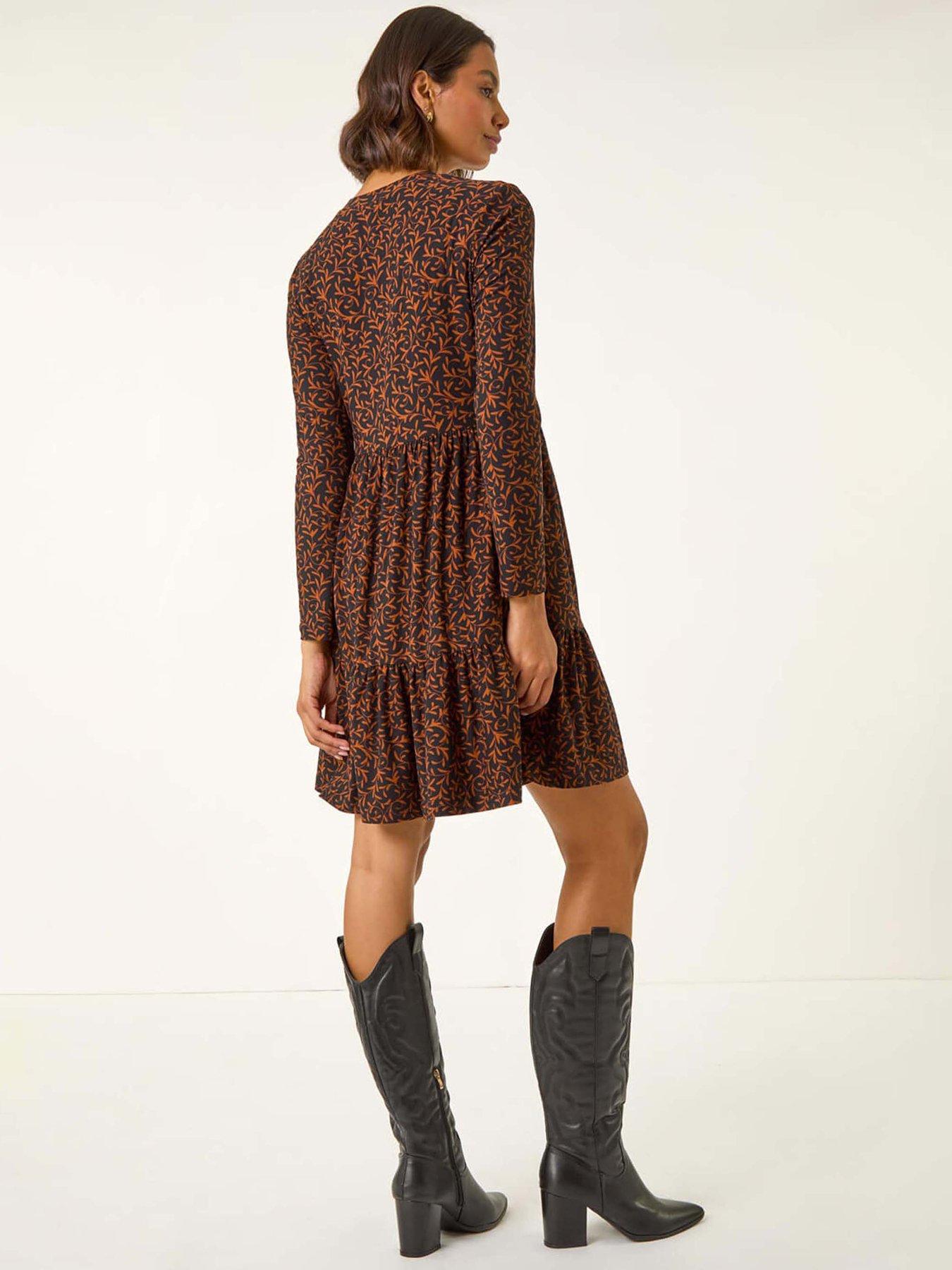 roman-leaf-print-stretch-dress-ruststillFront