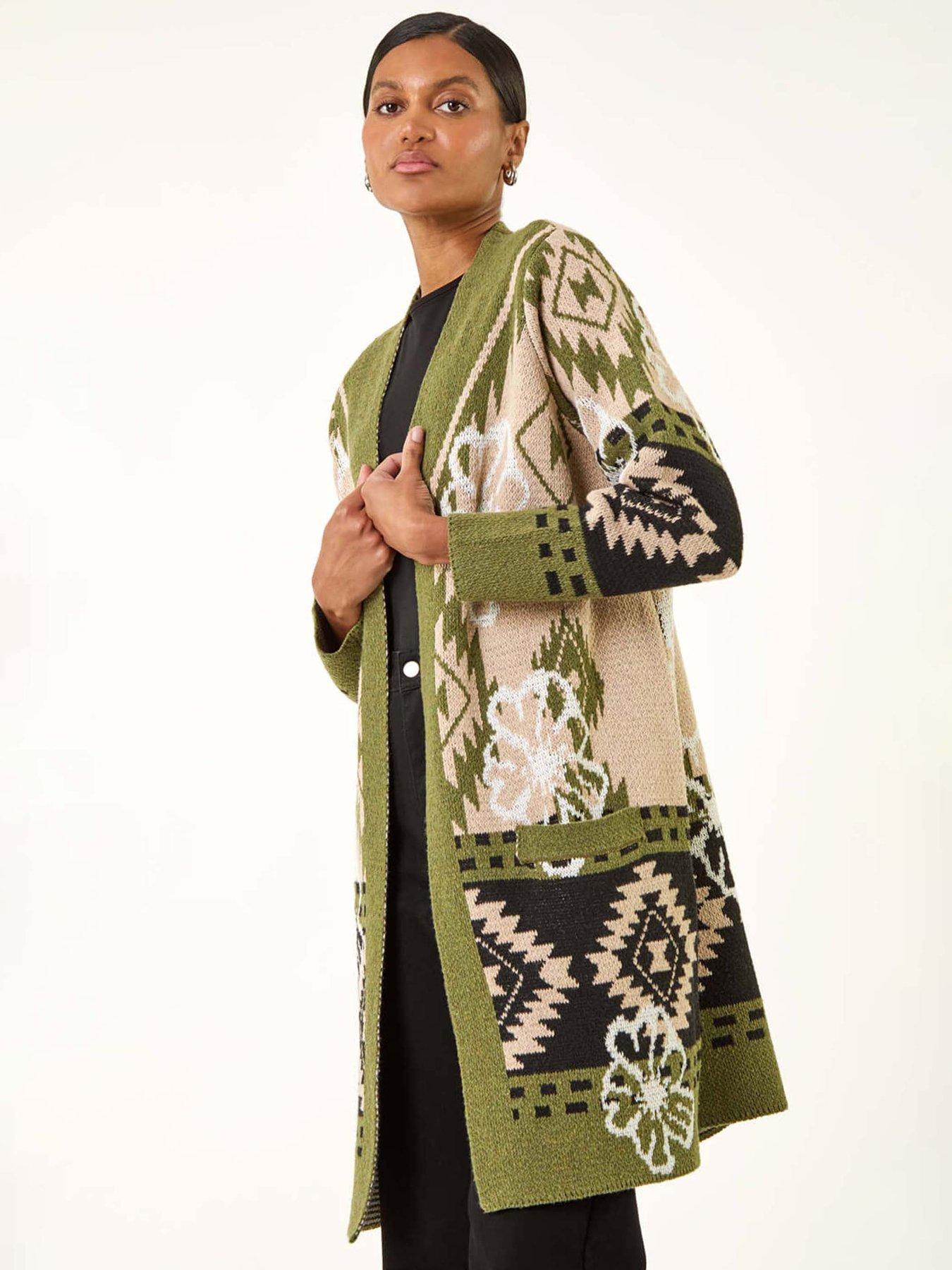 Roman Abstract Jacquard Hooded Cardigan - Olive