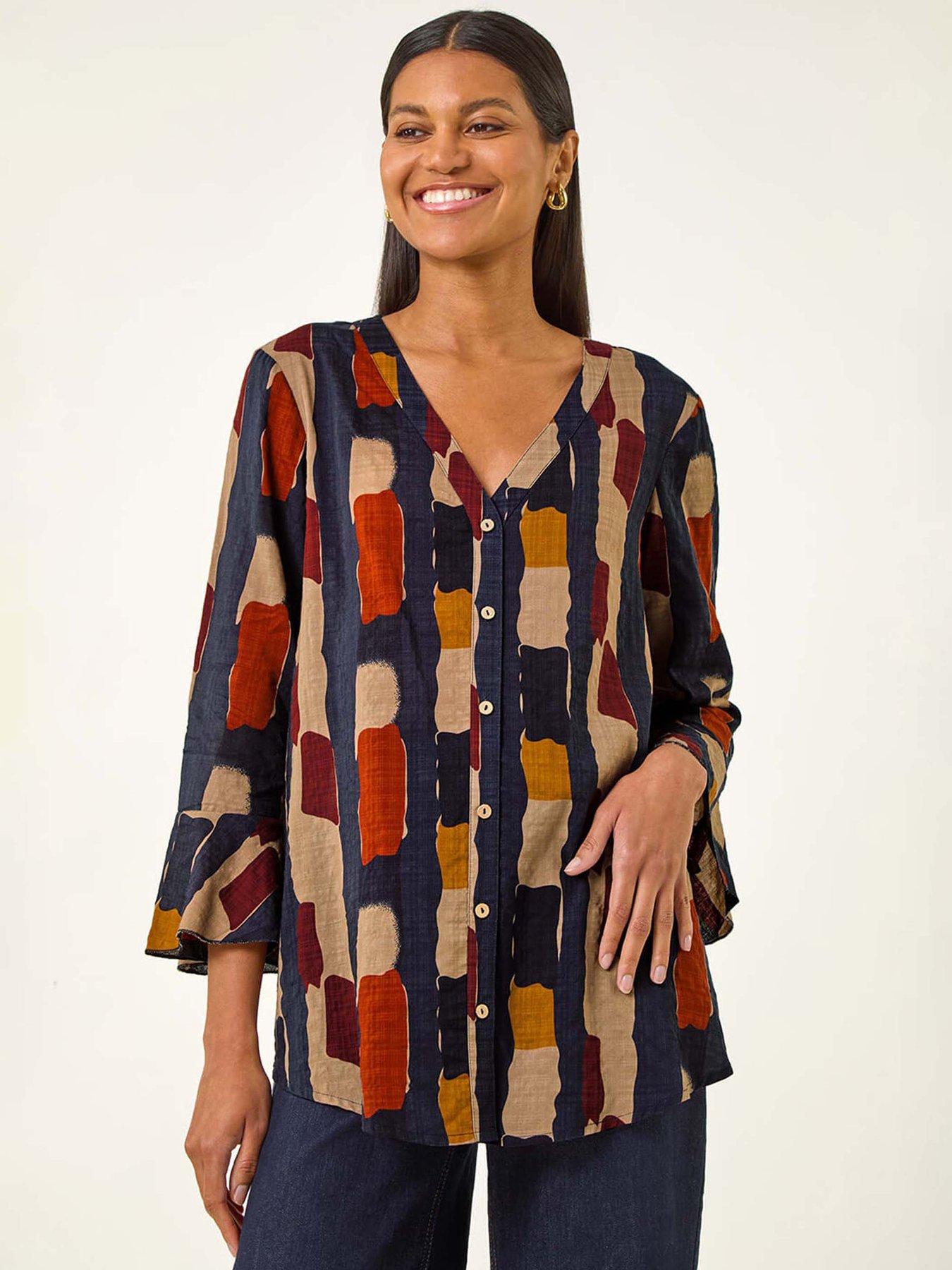 roman-abstract-print-buttoned-blouse-navy