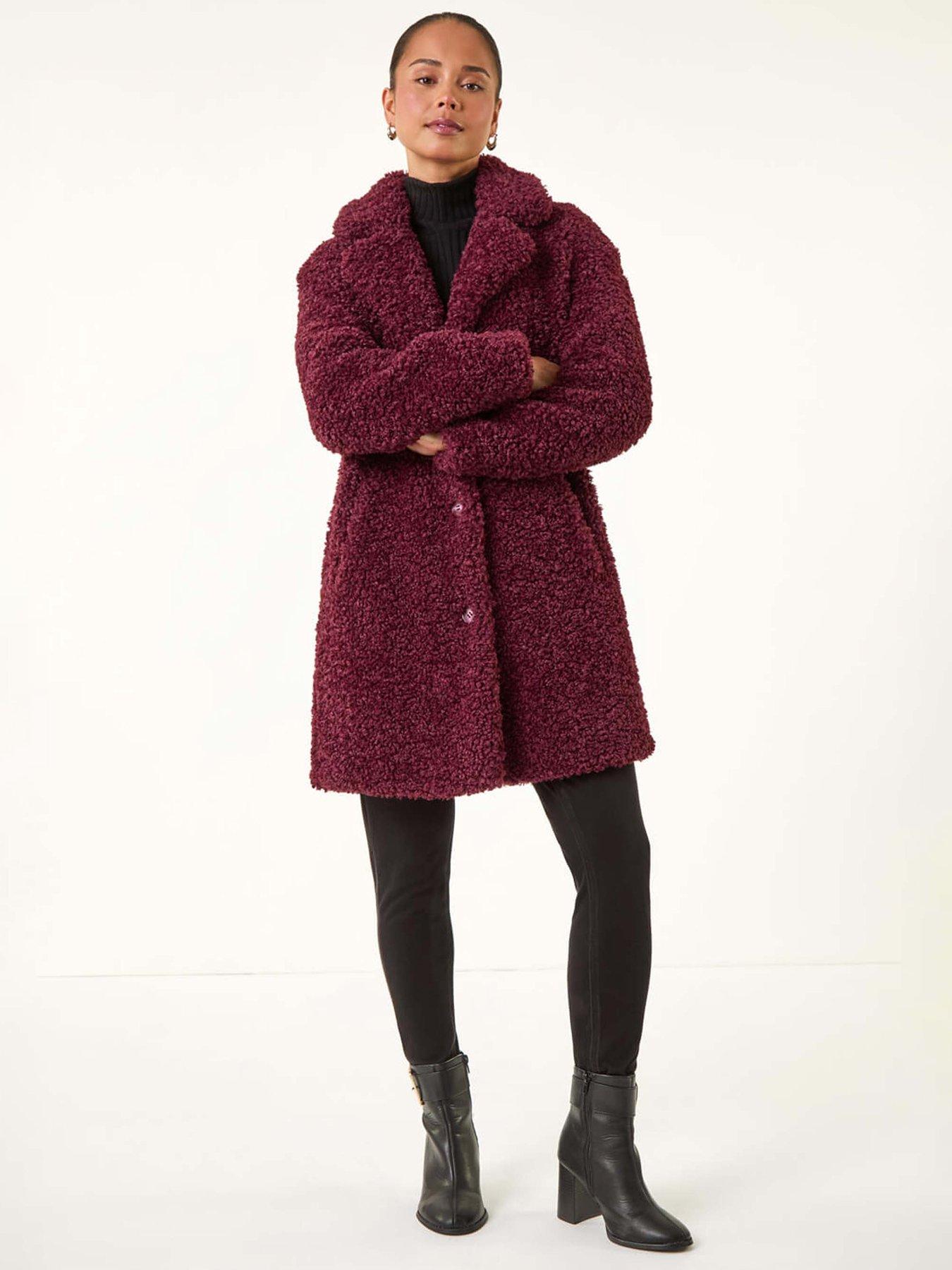 Image 1 of 5 of Roman Petite Teddy Longline Coat - Wine