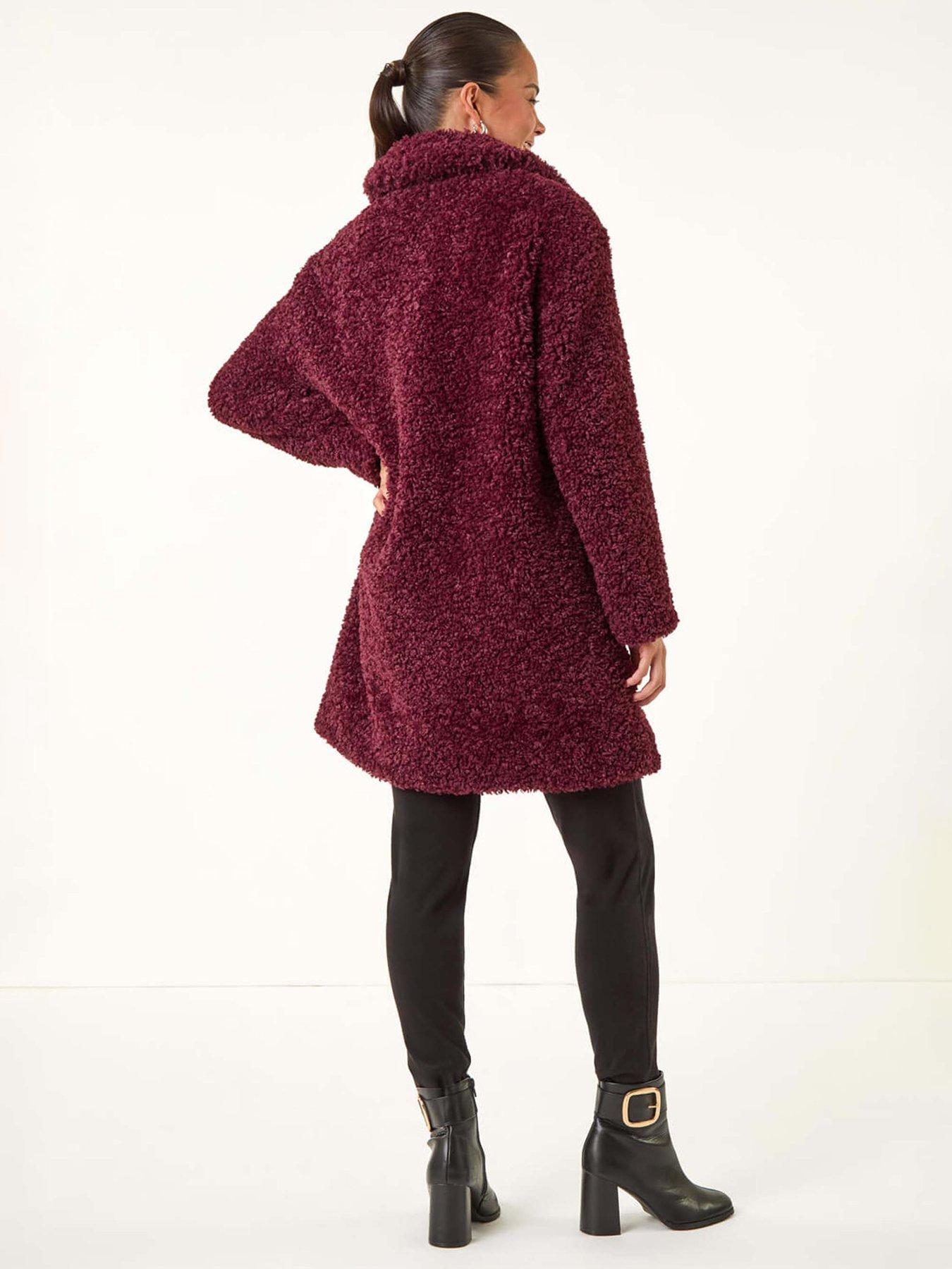 Image 2 of 5 of Roman Petite Teddy Longline Coat - Wine