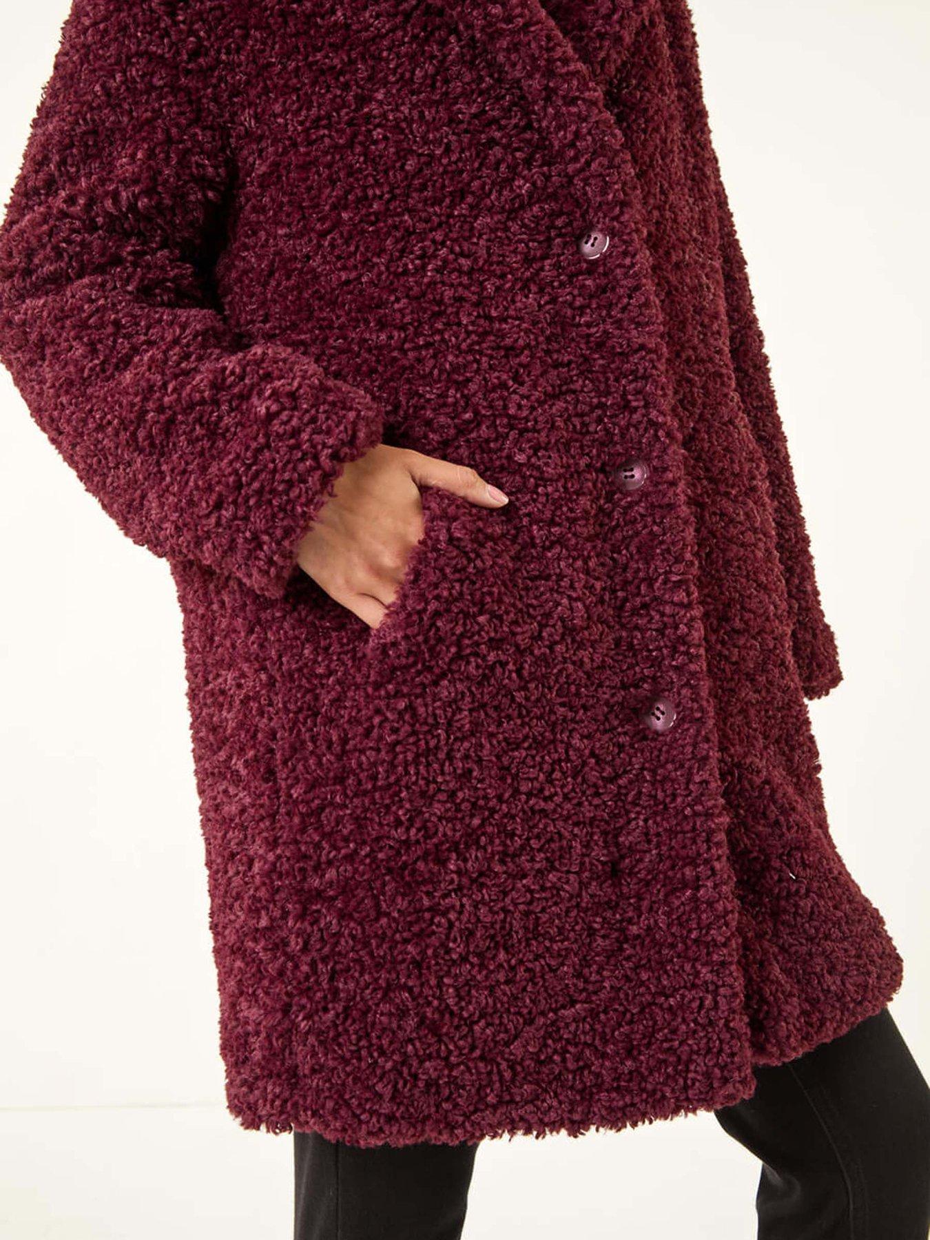 Image 5 of 5 of Roman Petite Teddy Longline Coat - Wine