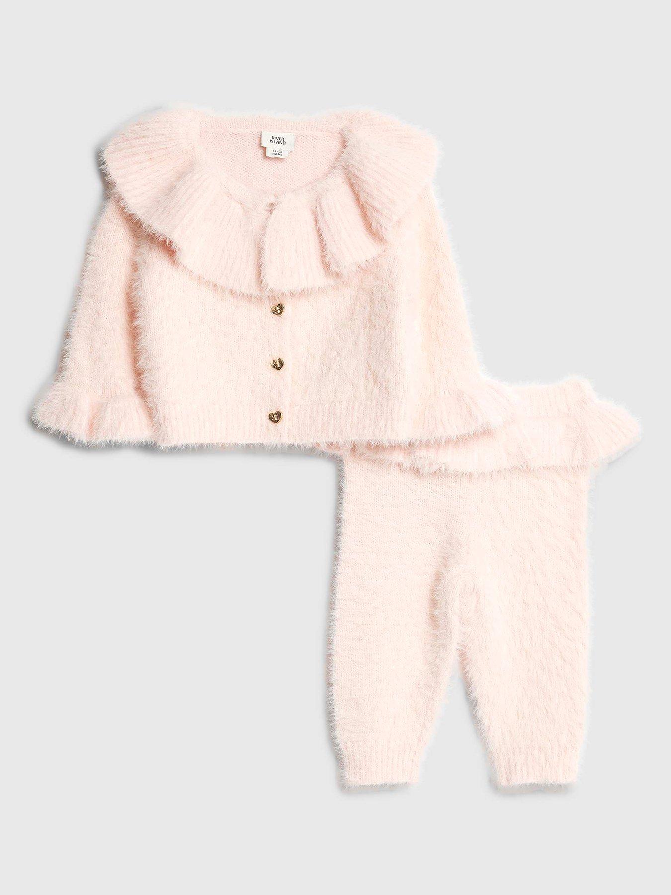 River Island Baby Girls Fluffy Knitted Cardigan Set - Pink