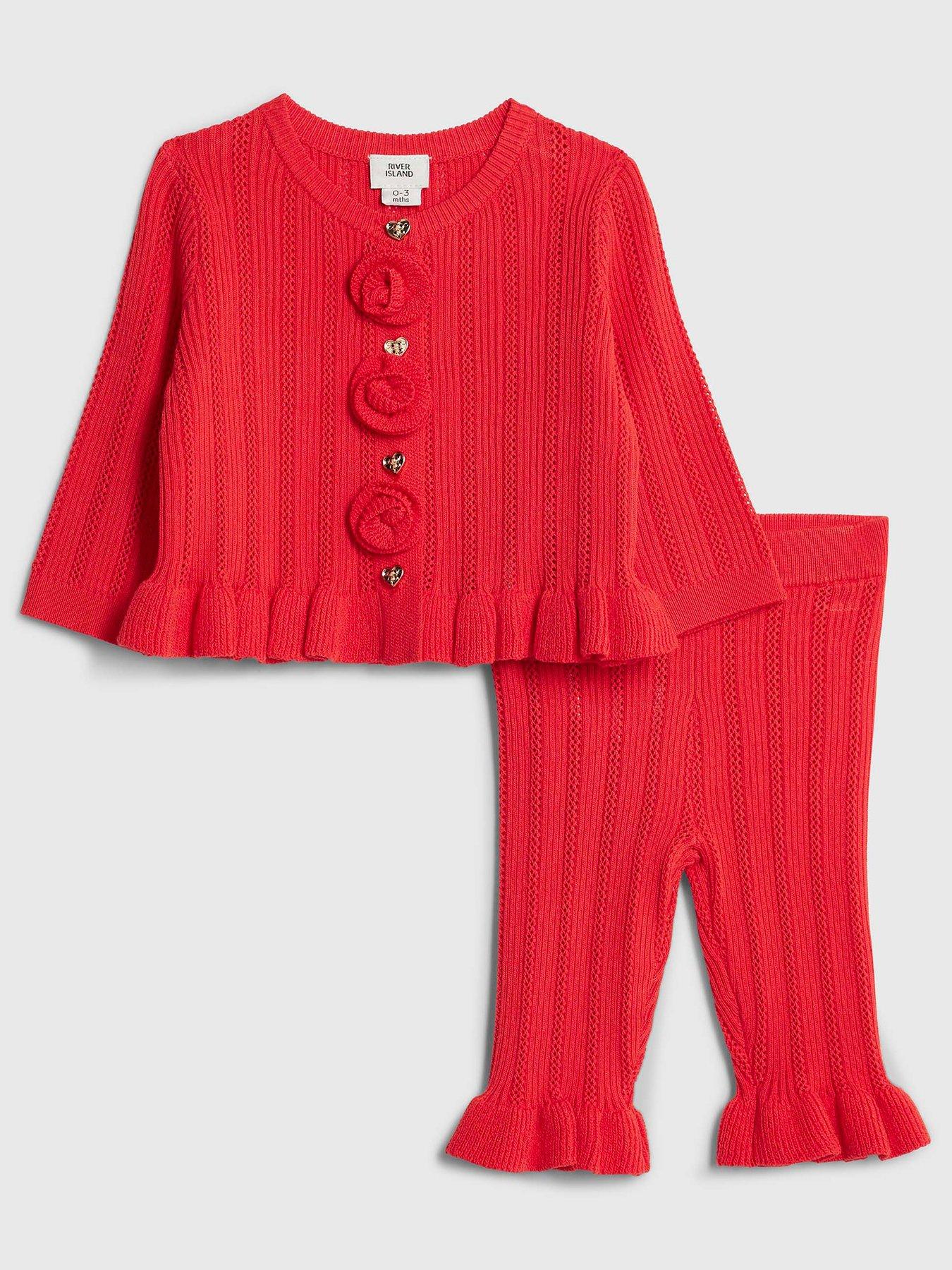 River Island Baby Girls Rose Knitted Cardigan Set - Red