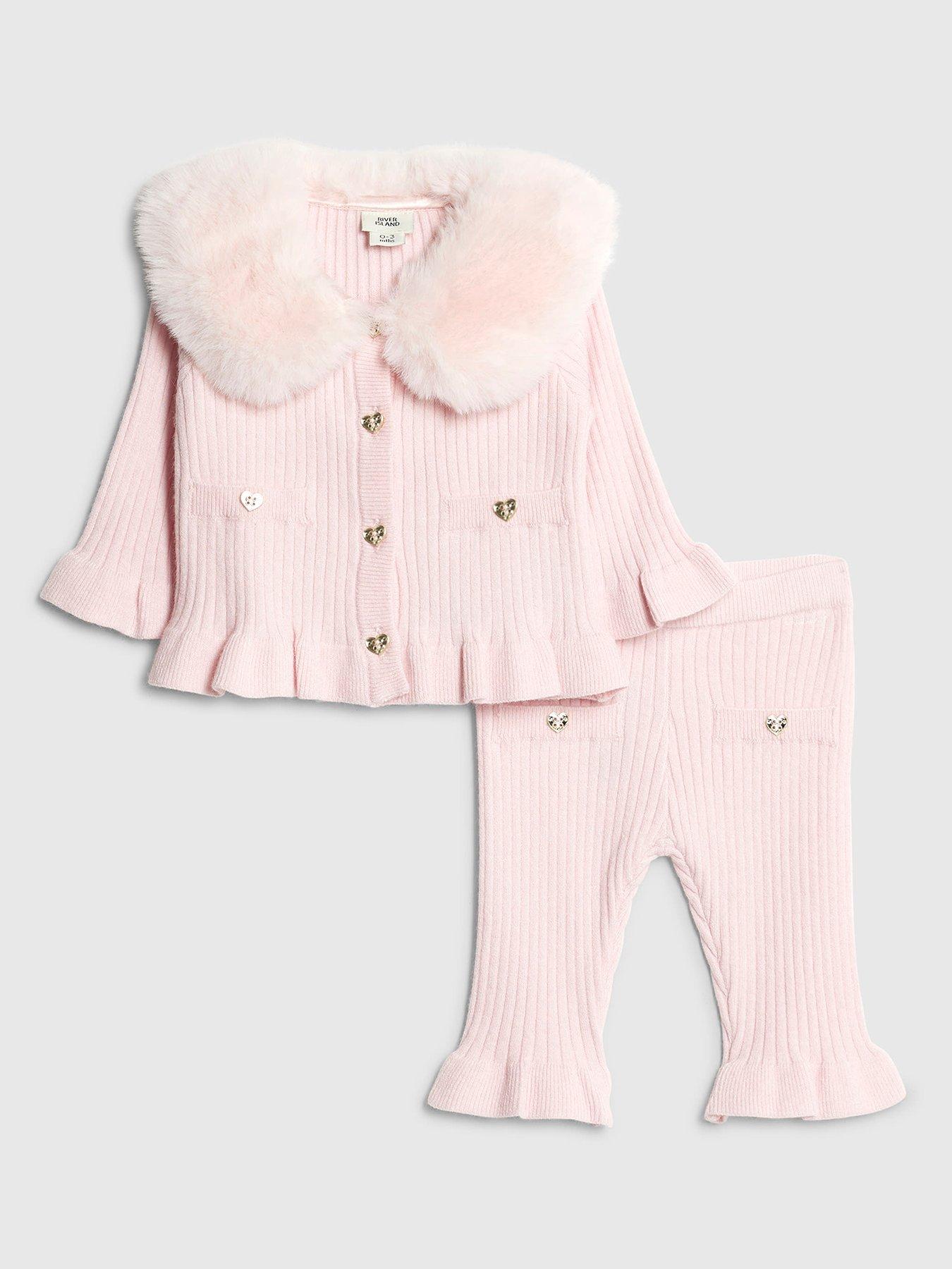 river-island-baby-girls-heart-fur-collared-cardigan-set-pinkfront