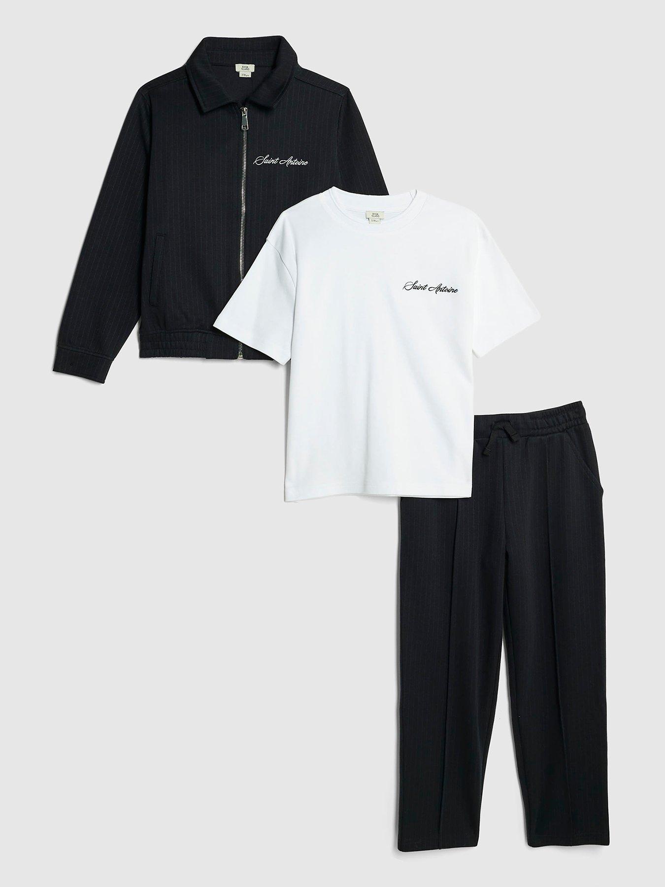 Image 1 of 5 of River Island Older Boys Pinstripe Shirt 3 Piece Set - Dark Blue