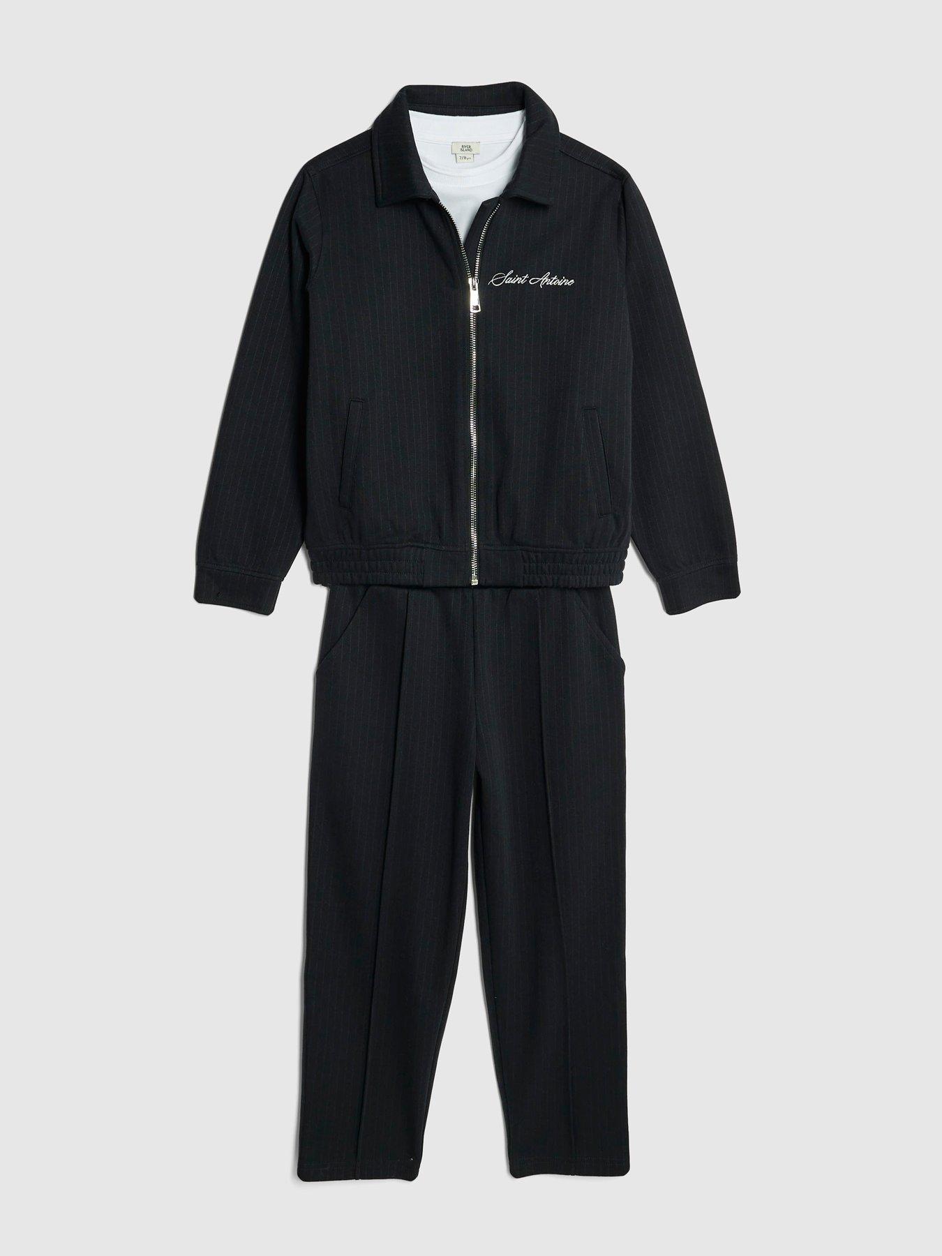 Image 3 of 5 of River Island Older Boys Pinstripe Shirt 3 Piece Set - Dark Blue