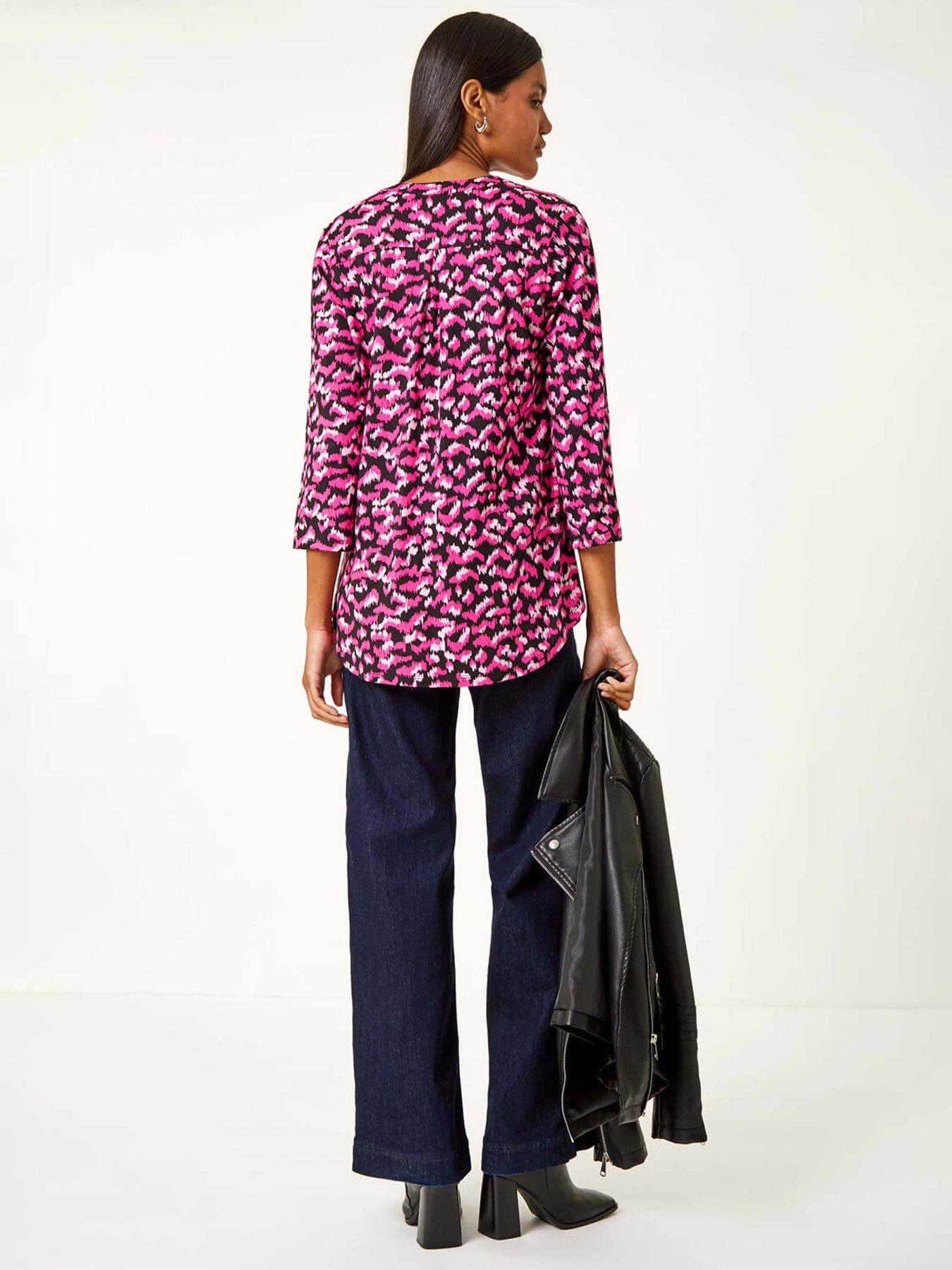 Image 2 of 5 of Roman Abstract Print Pintuck Tunic Top - Pink