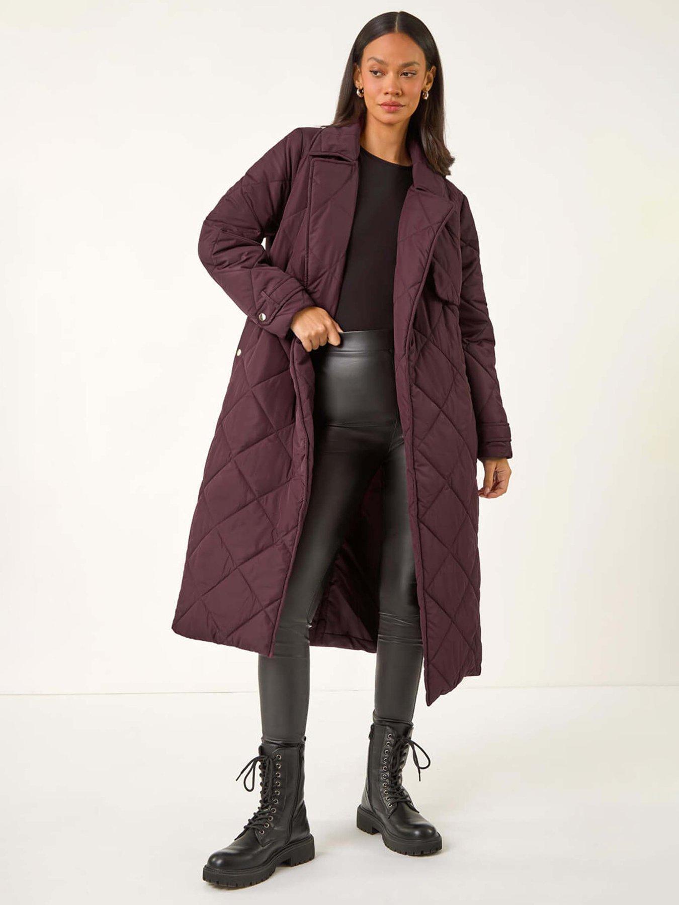 Roman Dusk Chevron Wrap Quilted Puffer Coat - Wine