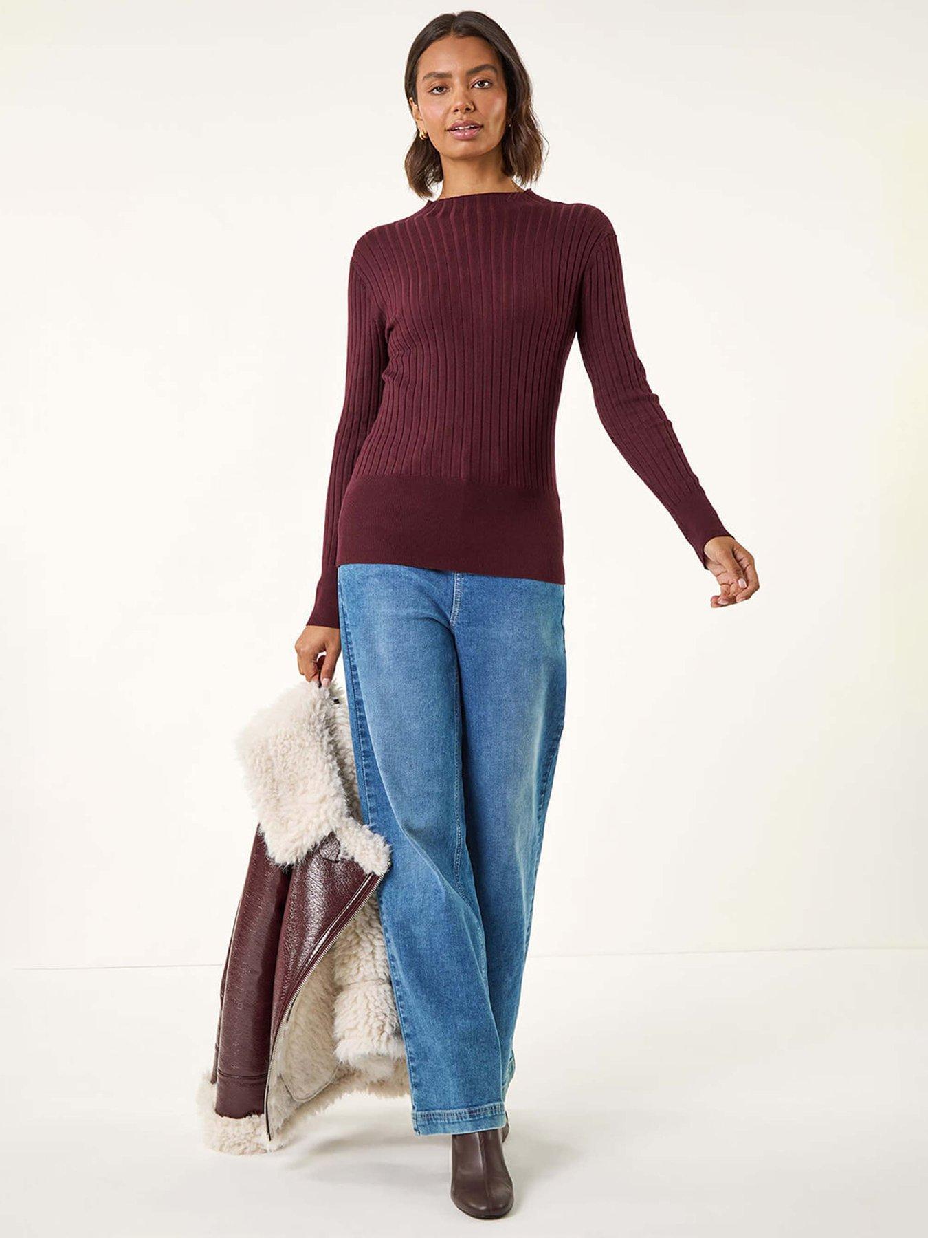 Roman Ribbed Detail Knitted Jumper - Burgundy