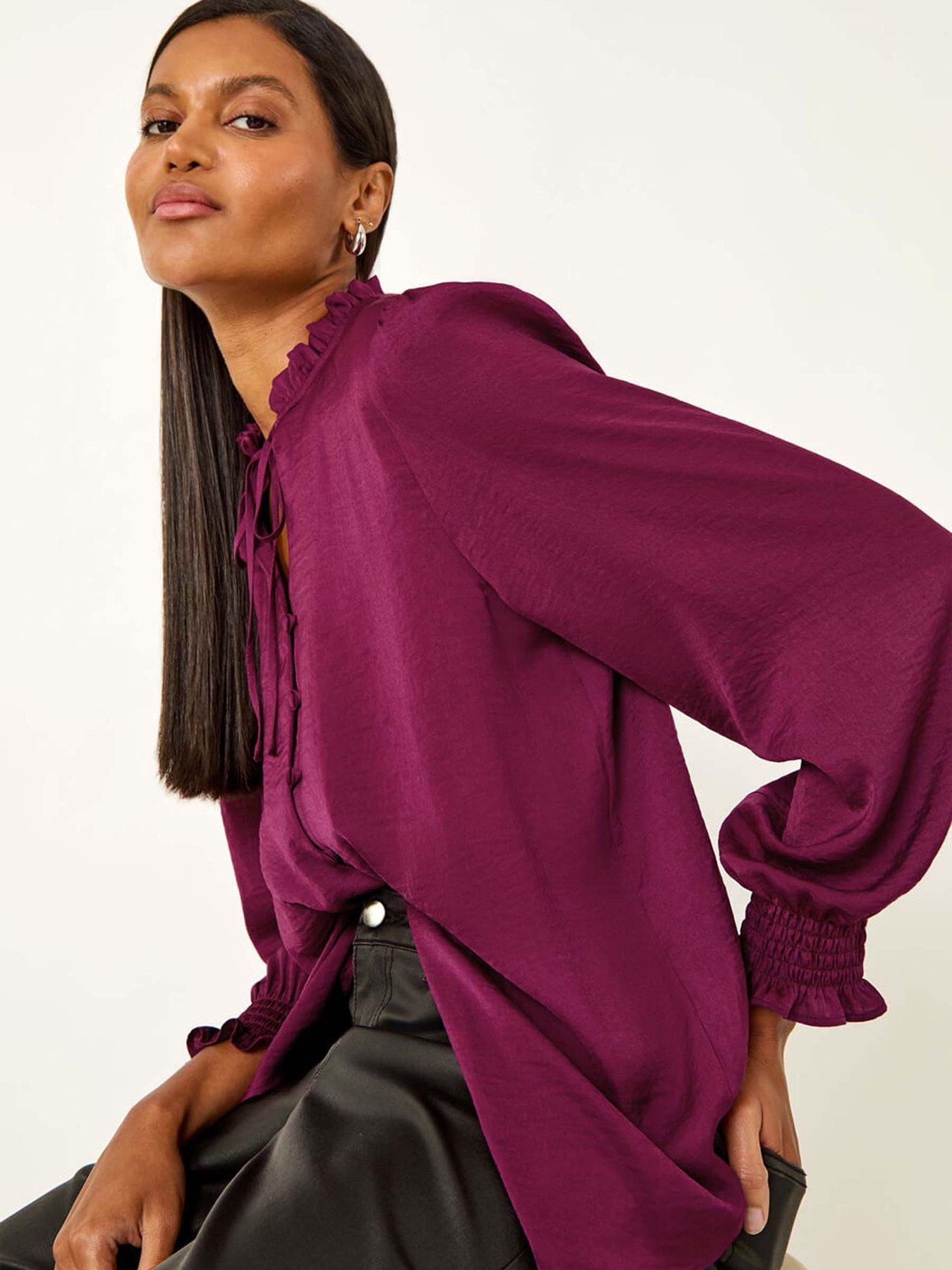 roman-ruffle-front-tie-neck-blouse-plumoutfit