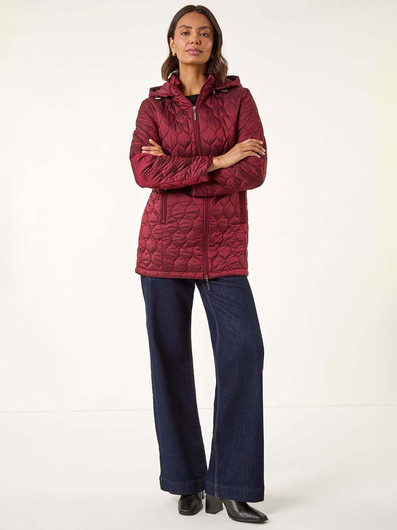 Roman Hooded Quilted Puffer Coat - Red