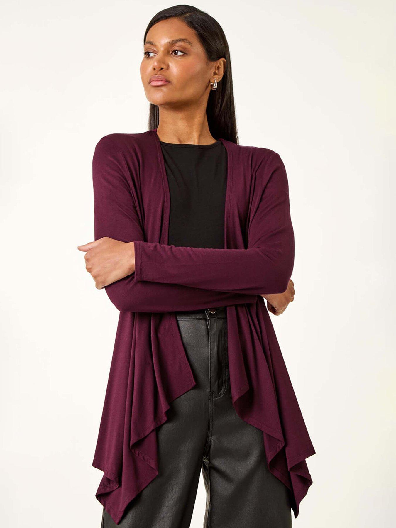 Roman Waterfall Stretch Cardigan - Burgundy