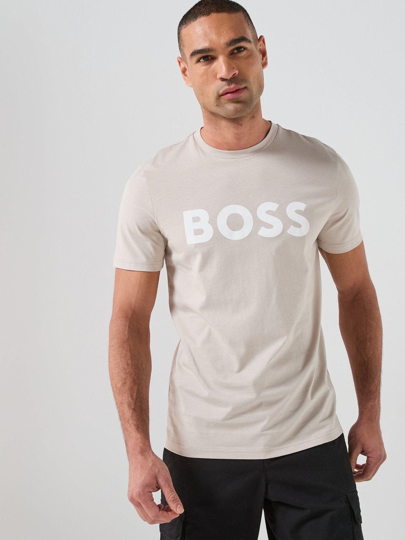 BOSS Thinking 1 Regular Fit Large Logo T-Shirt - Grey