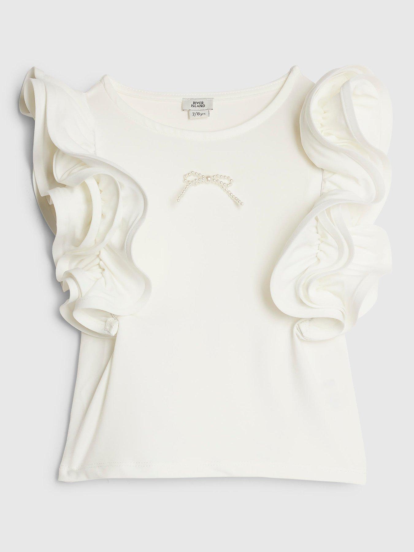 River Island Older Girls Bow Ruffle Tank Top - White