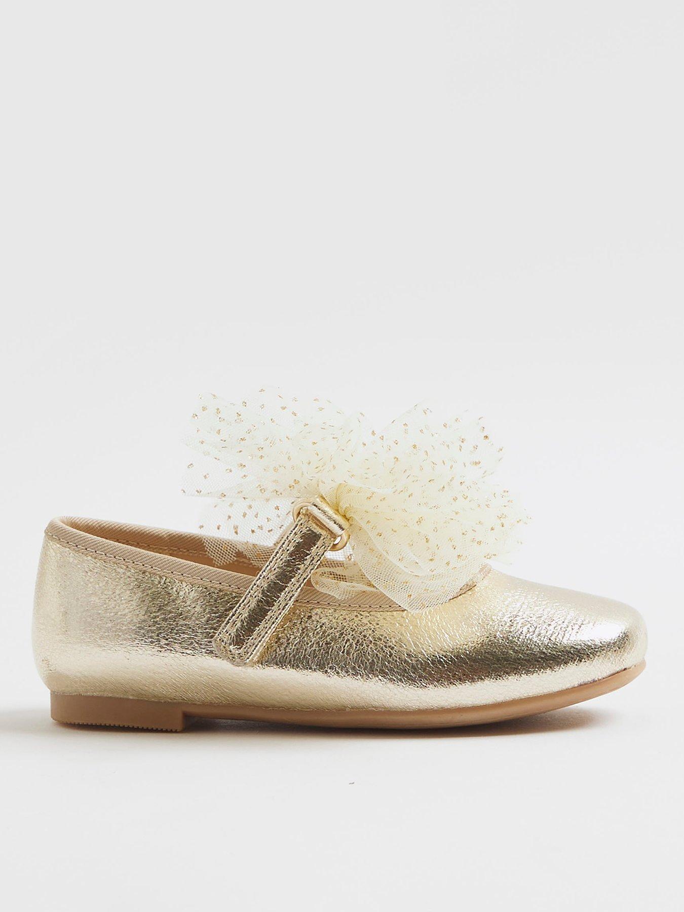 River Island Mini Girls Organza Bow Shoes - Gold