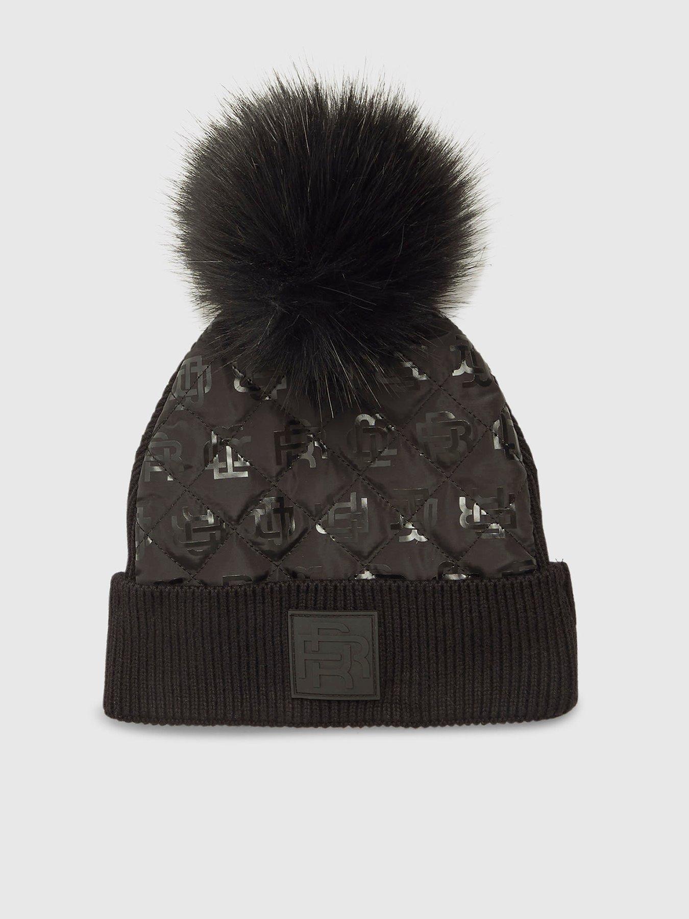 Image 1 of 4 of River Island Older Boys Monogram Beanie Hat - Black
