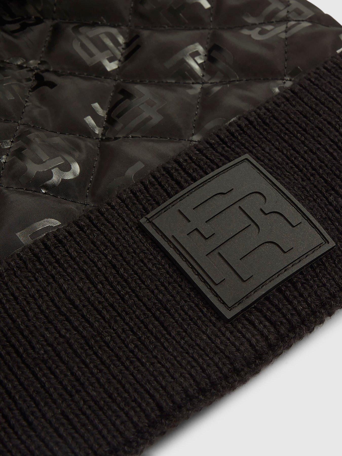Image 3 of 4 of River Island Older Boys Monogram Beanie Hat - Black