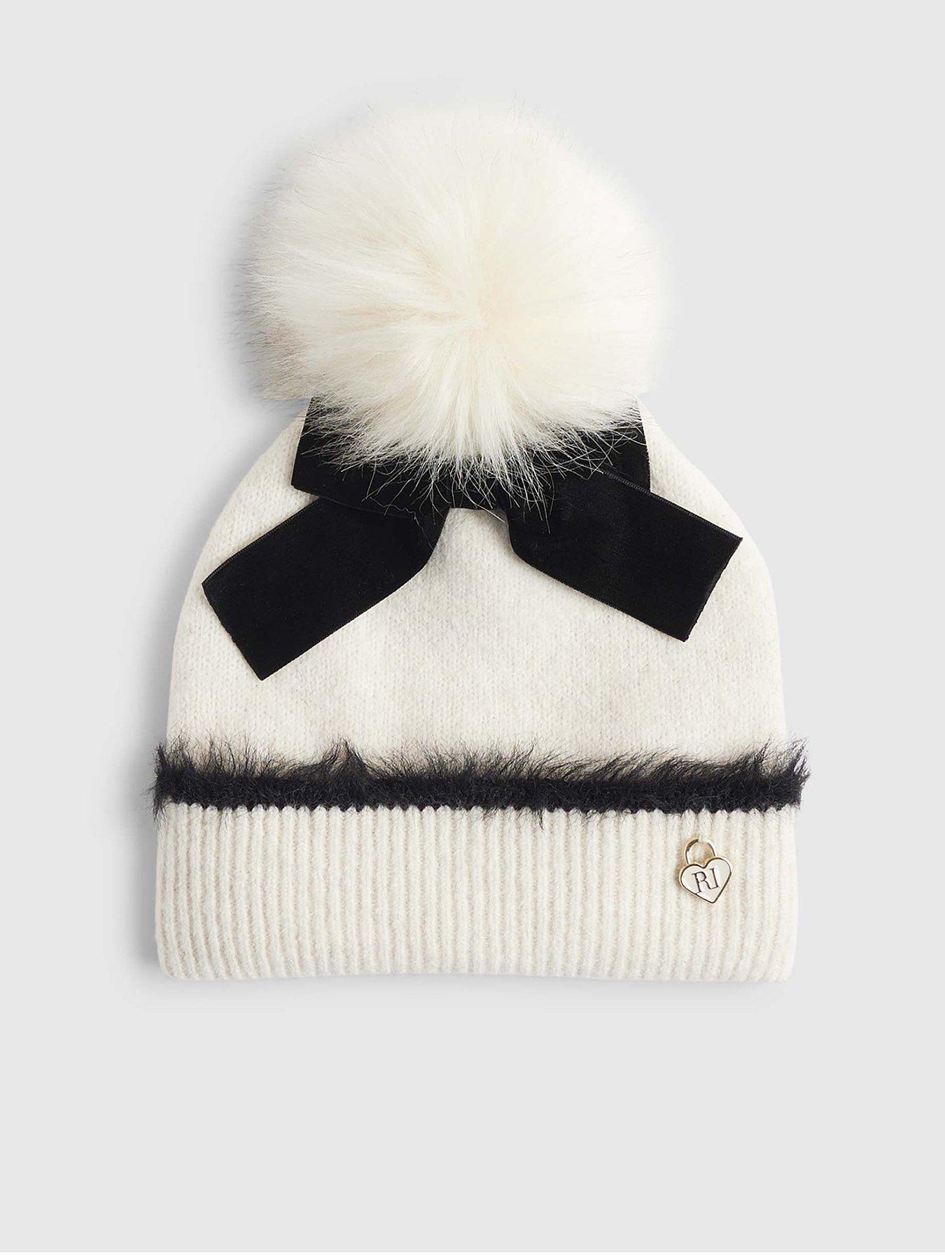 River Island Older Girls Bow Beanie Hat - Cream