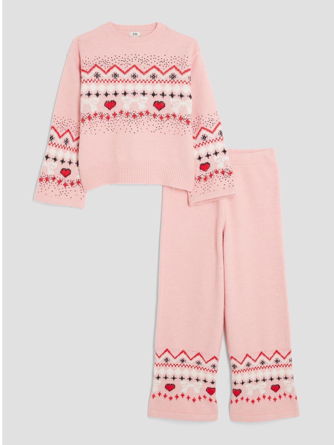 river-island-older-girls-knitted-sequin-fairisle-jumper-set-light-pinkfront