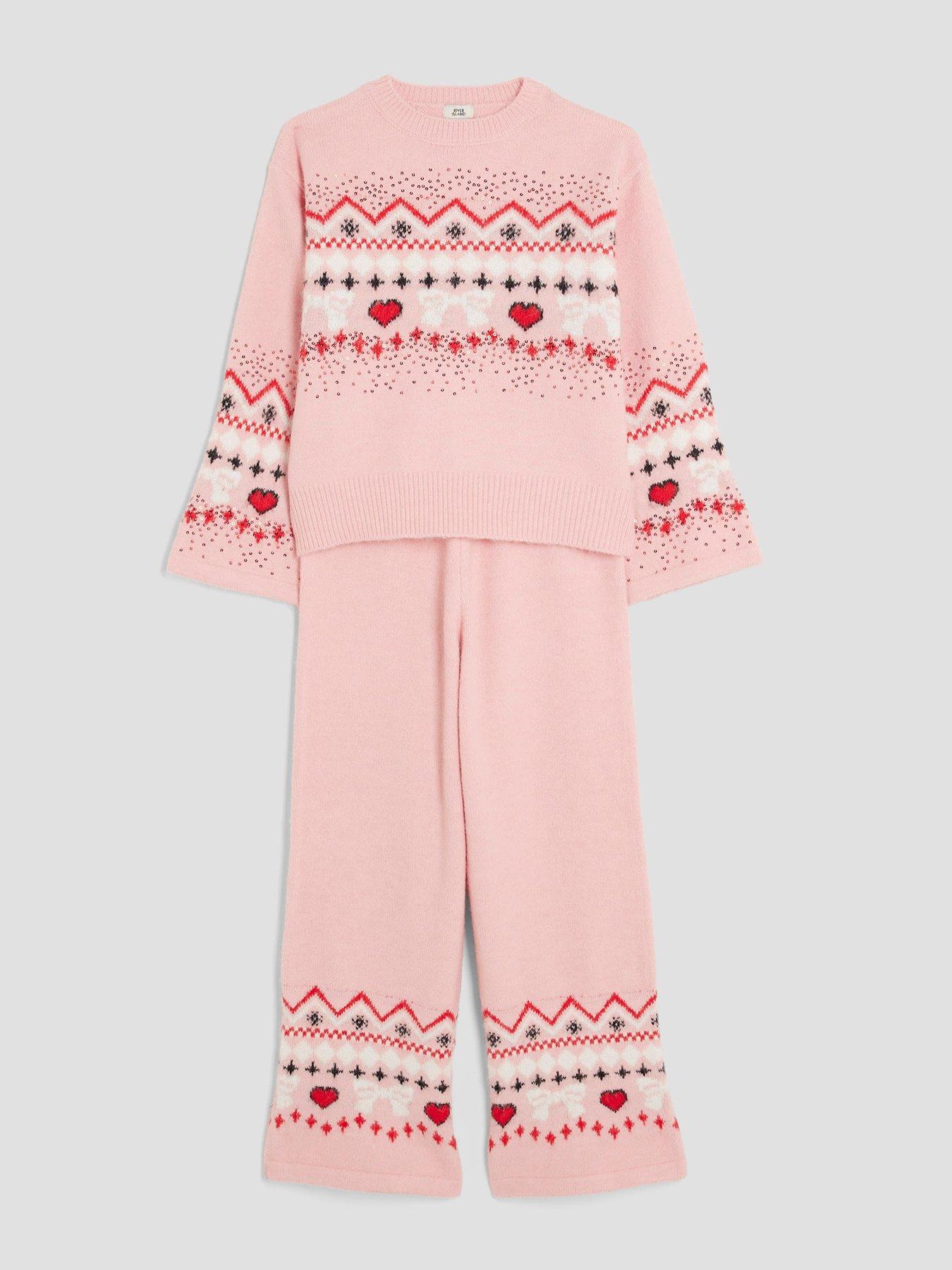 river-island-older-girls-knitted-sequin-fairisle-jumper-set-light-pinkoutfit