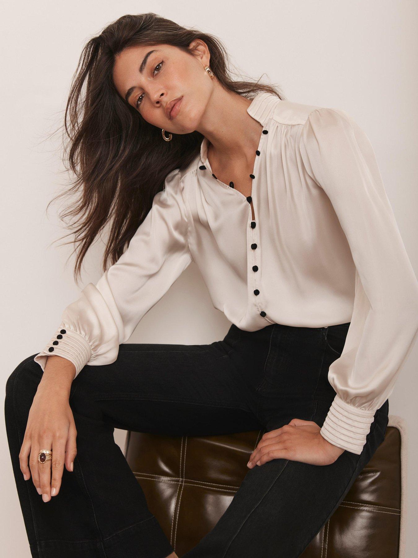 Mint Velvet Contrast Satin Blouse - Cream