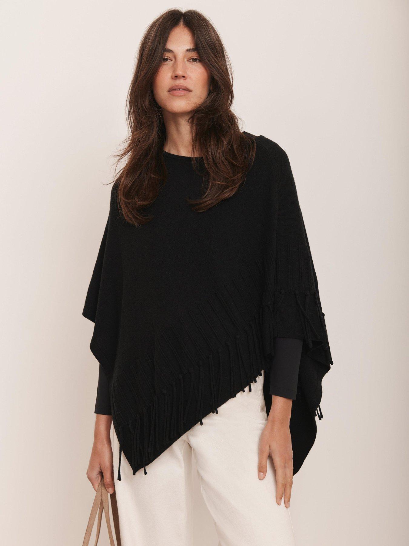 Image 3 of 6 of Mint Velvet Fringe Poncho - Black