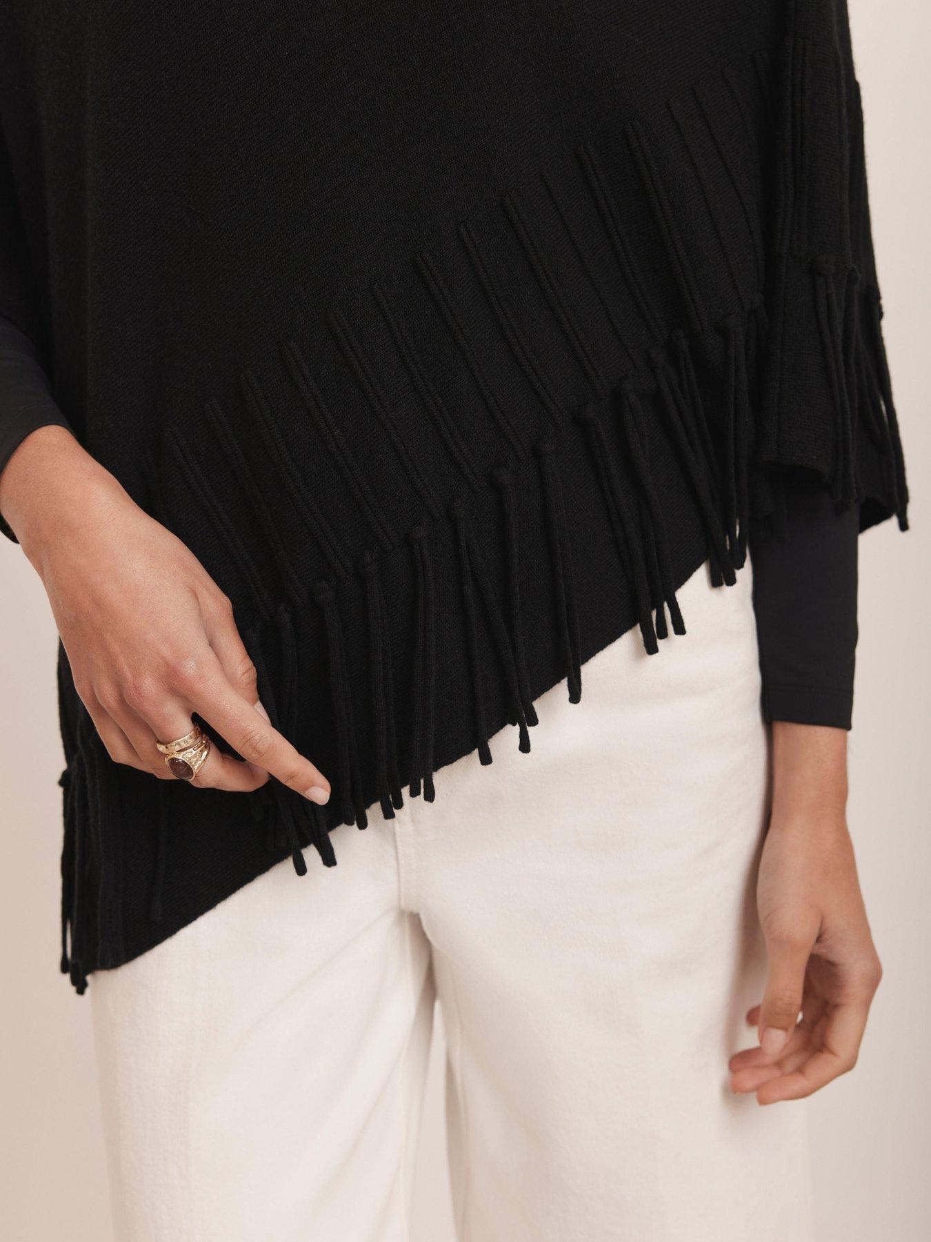 Image 4 of 6 of Mint Velvet Fringe Poncho - Black