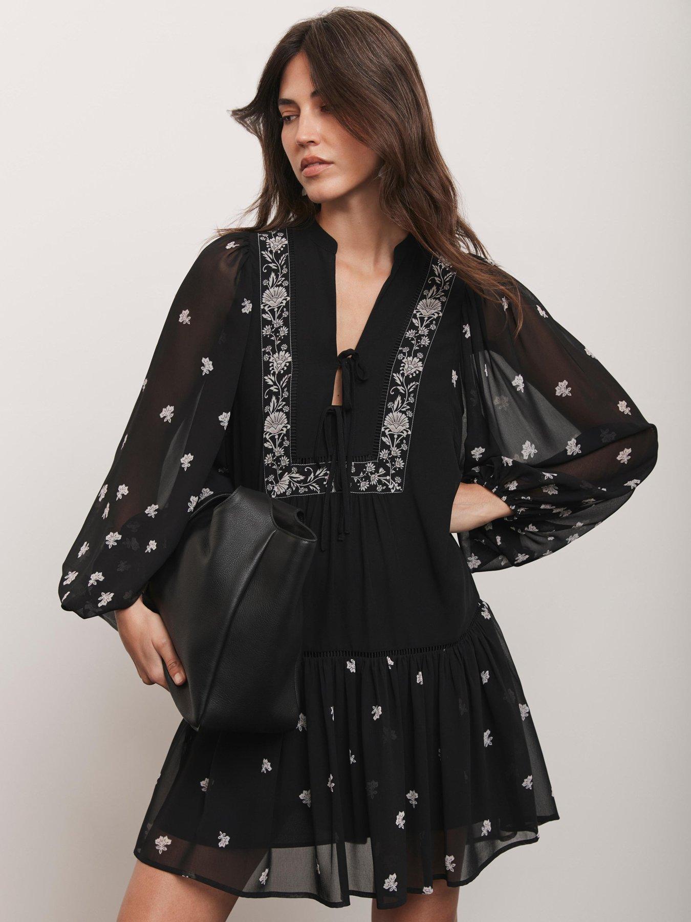 Mint Velvet Black Placement Printed Dress