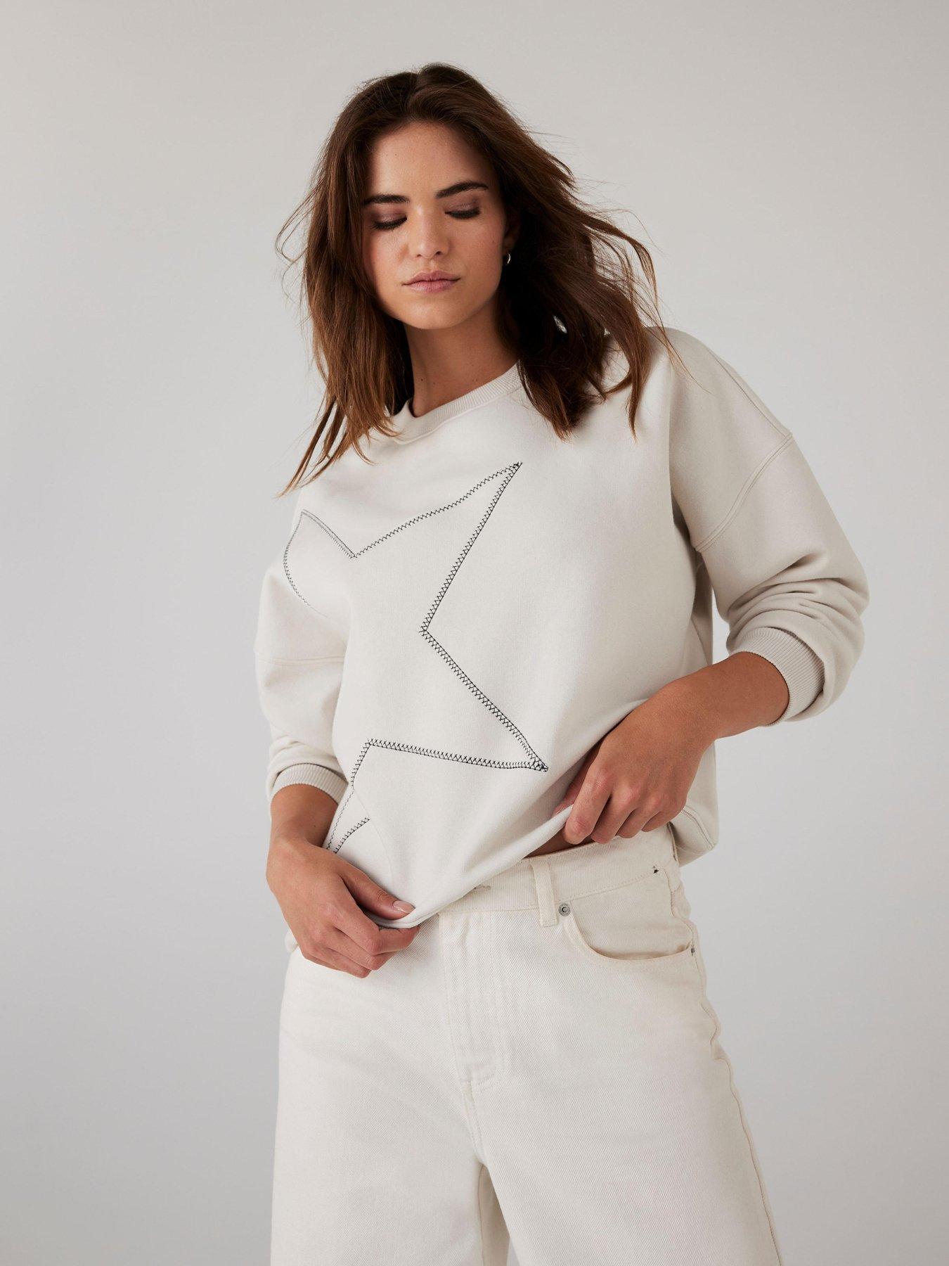 Image 1 of 6 of Mint Velvet Cream Star Sweatshirt - White