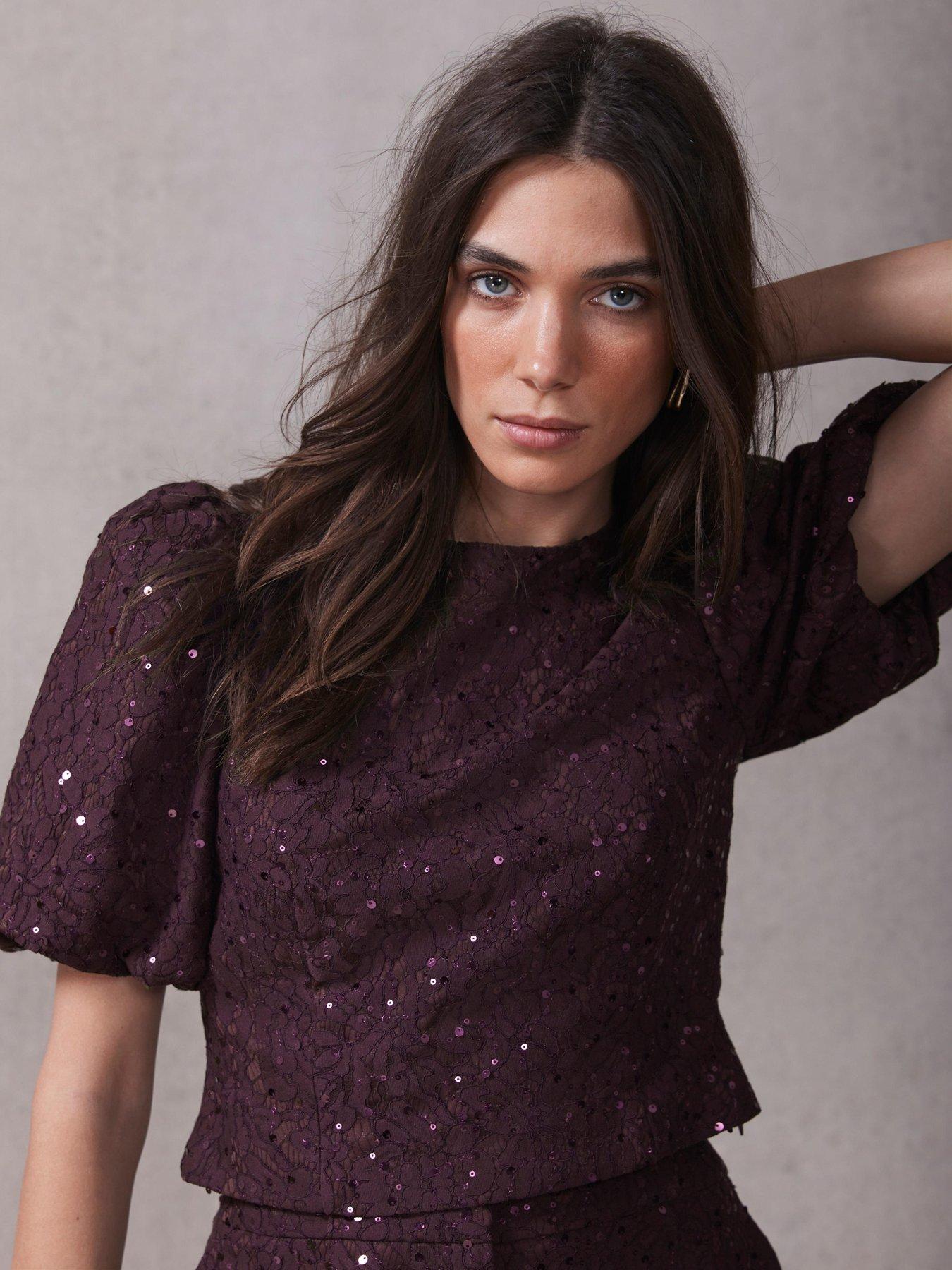 mint-velvet-sequin-lace-puff-sleeve-top-redback