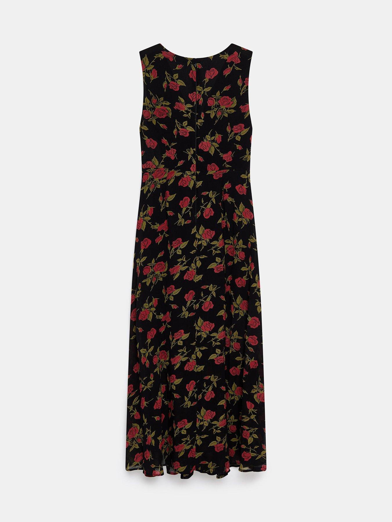 Image 6 of 6 of Mint Velvet Rose Print Midi Dress - Red