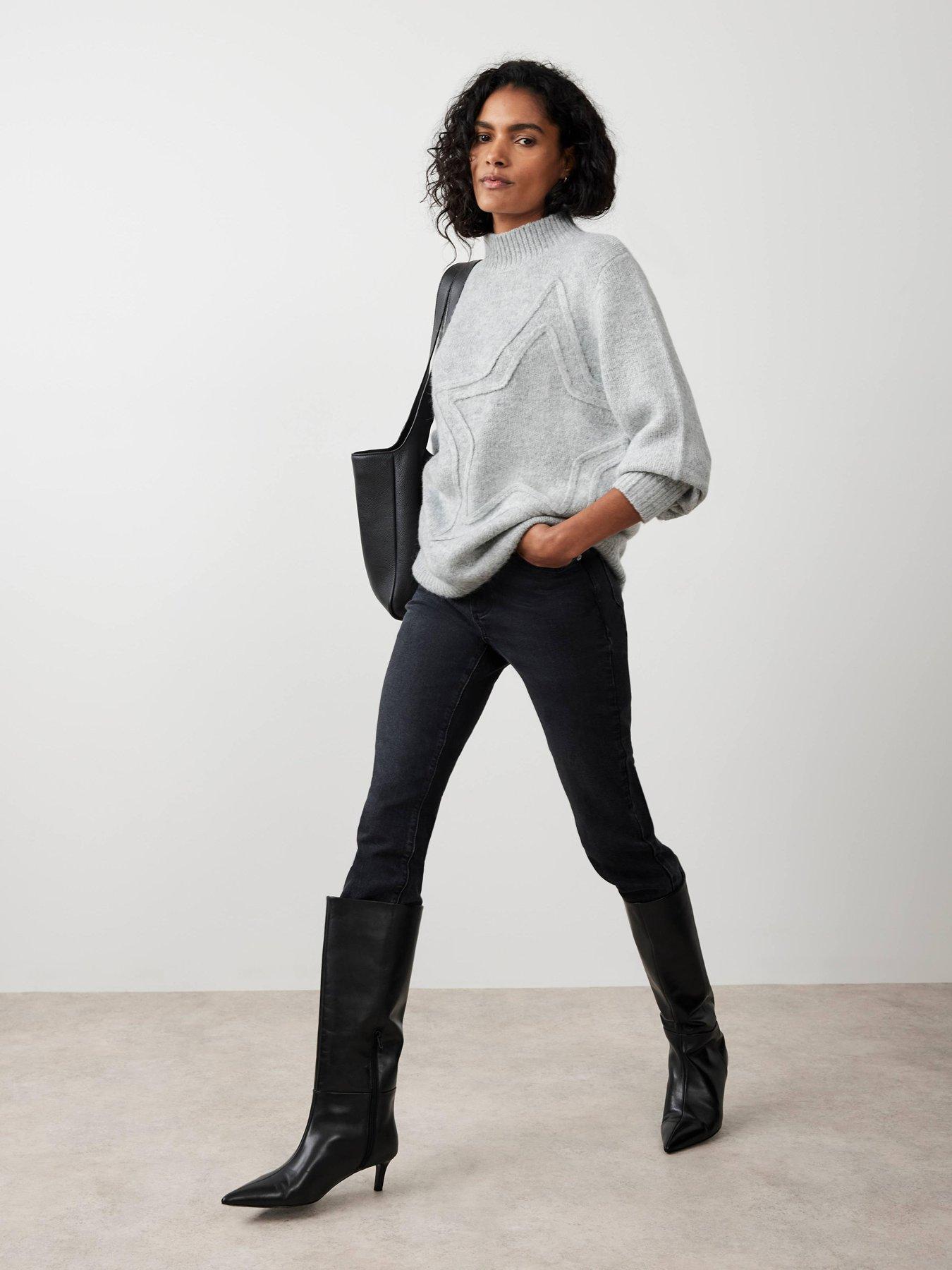 Mint Velvet Tonal Star Jumper - Grey