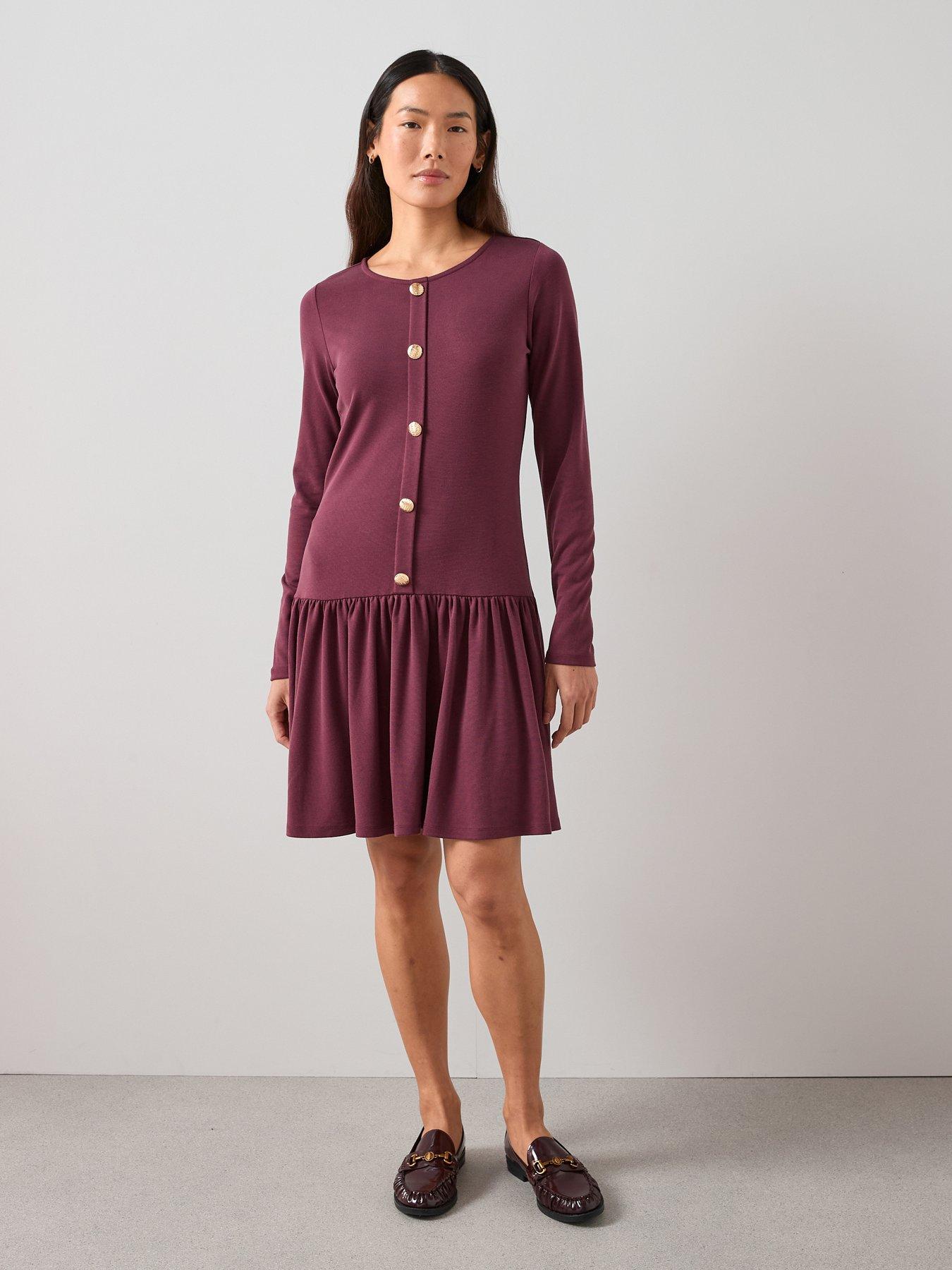 the-very-collection-button-up-drop-hem-mini-dress-redfront