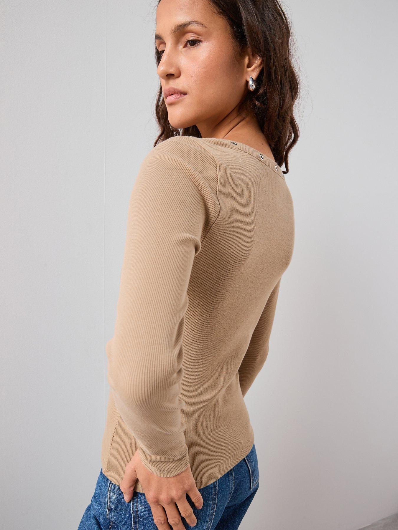 the-very-collection-eyelet-detail-rib-long-sleeve-top-taupestillFront