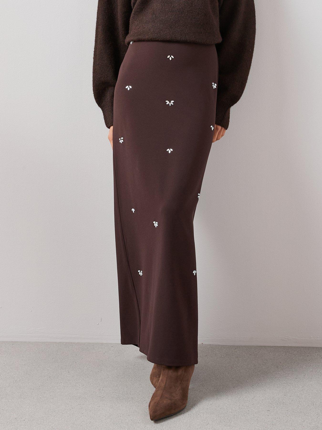 the-very-collection-embellished-maxi-skirt-co-ord-brownstillFront