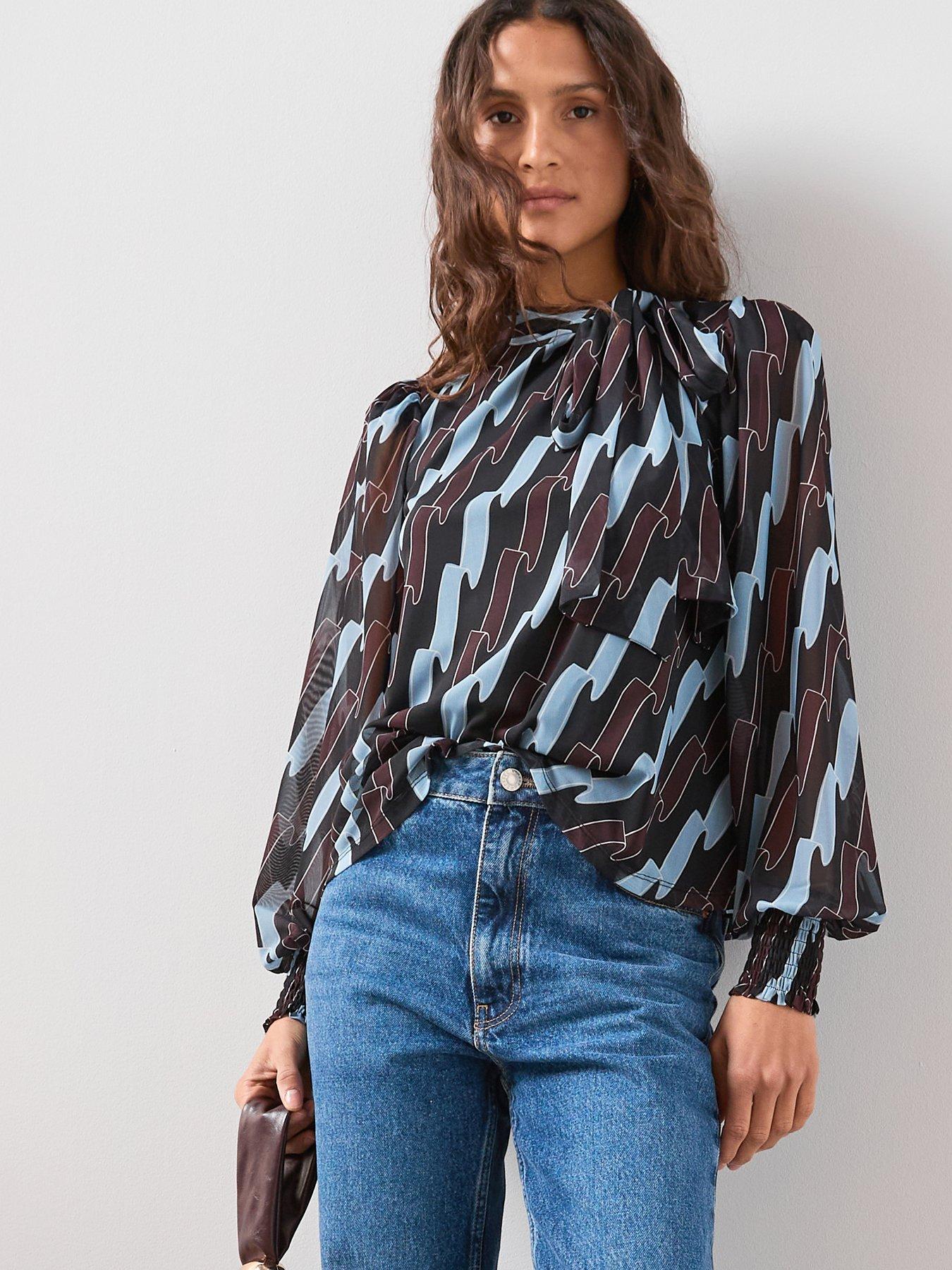 the-very-collection-pussybow-ribbon-print-top-multi