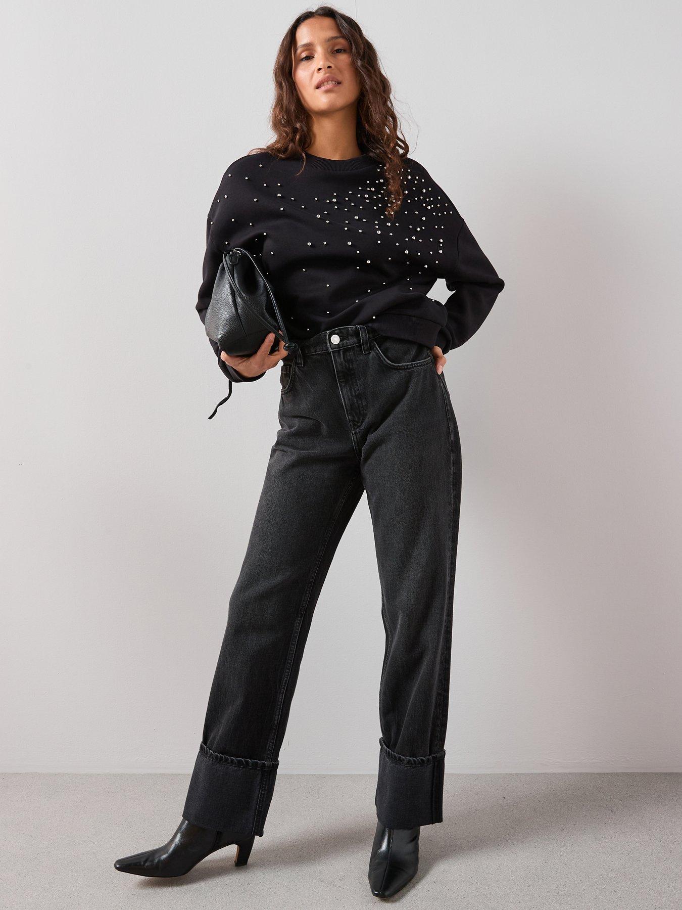 Image 1 of 7 of The Very Collection Stud Detail Oversized Sweatshirt - Black