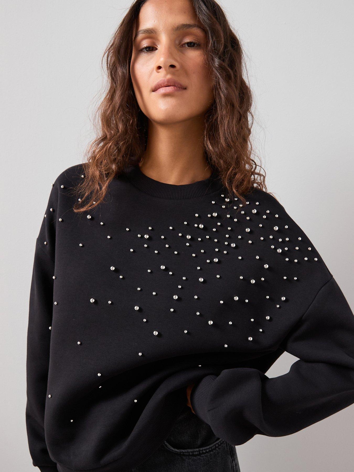 Image 3 of 7 of The Very Collection Stud Detail Oversized Sweatshirt - Black