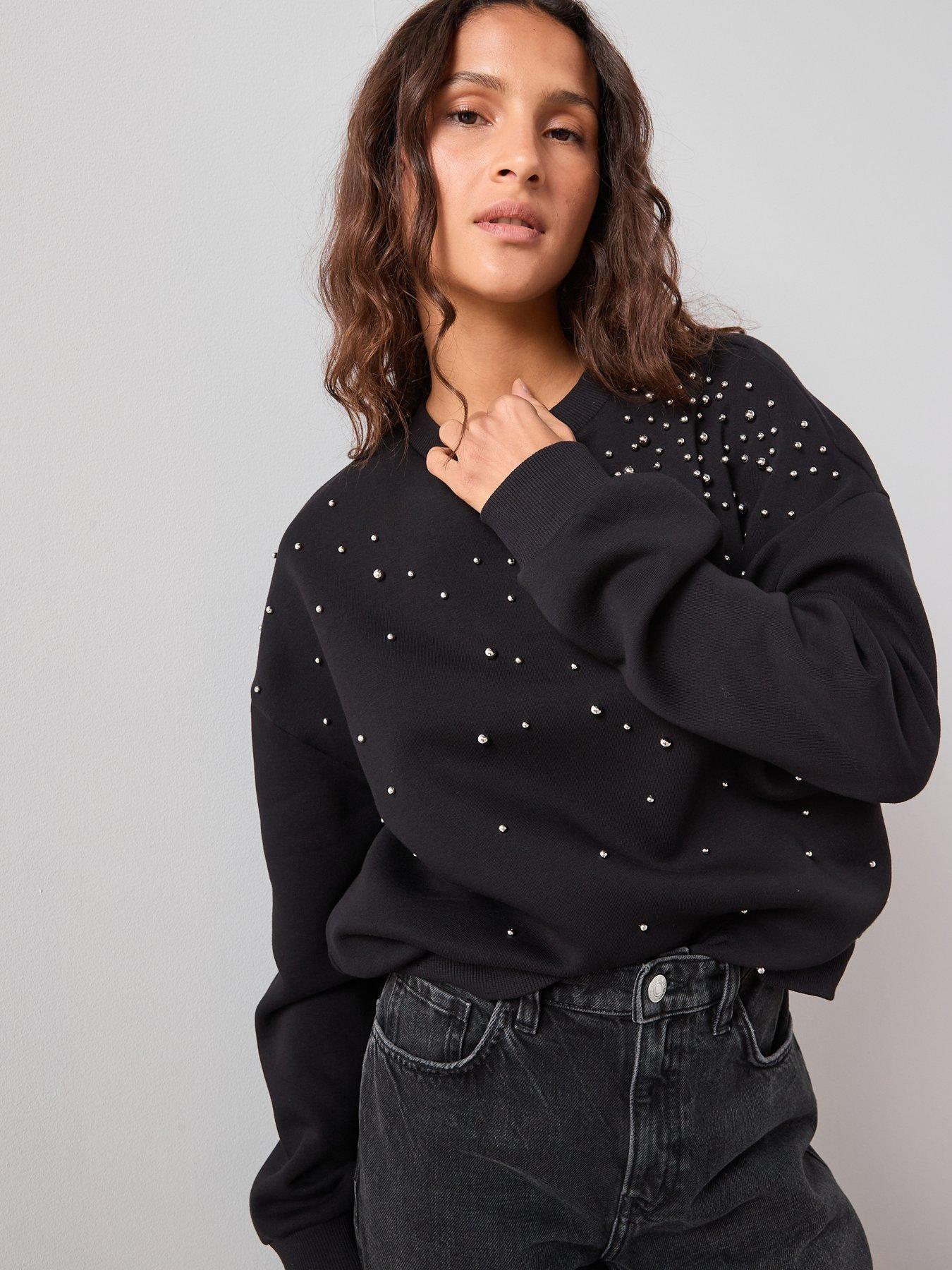 Image 4 of 7 of The Very Collection Stud Detail Oversized Sweatshirt - Black
