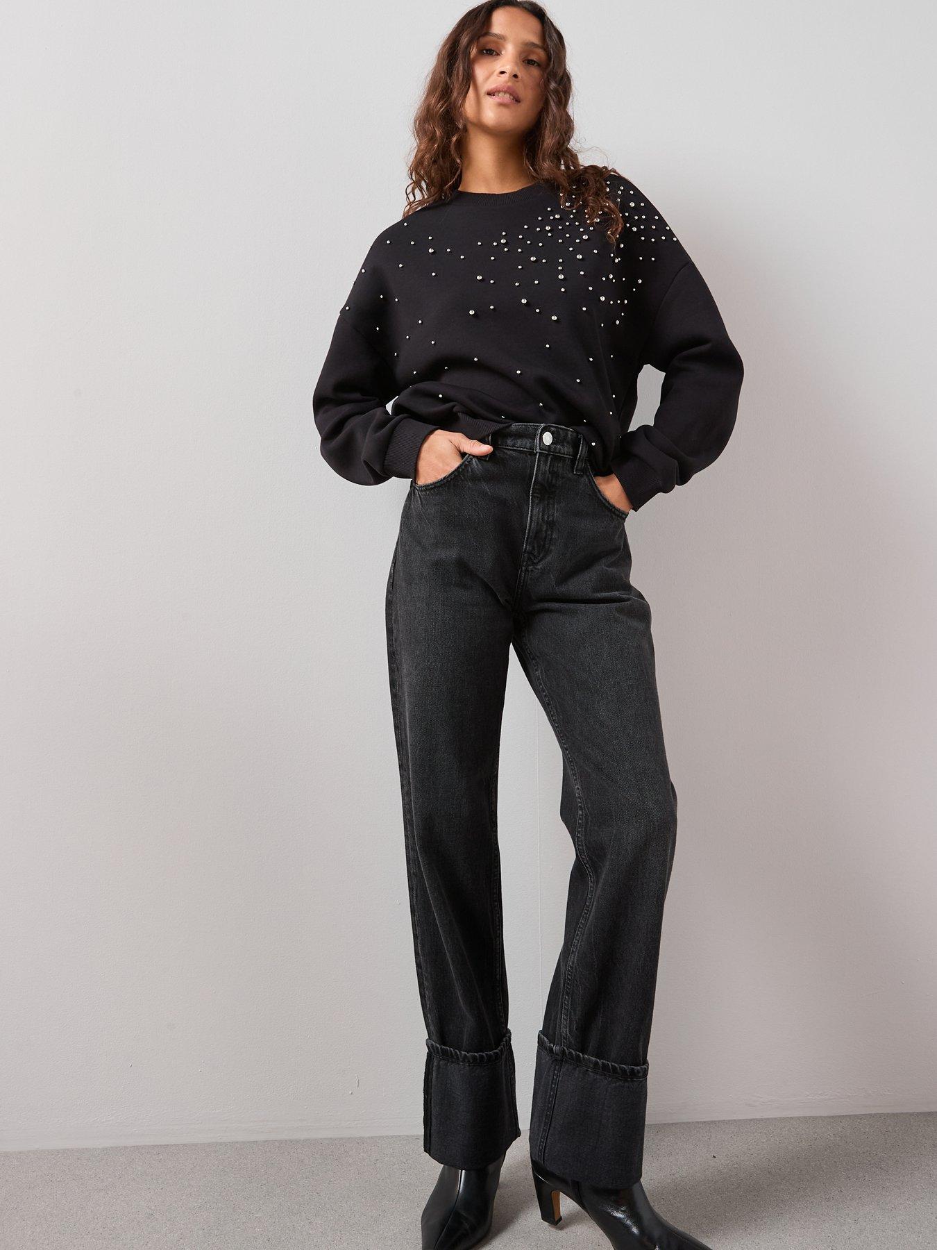 Image 6 of 7 of The Very Collection Stud Detail Oversized Sweatshirt - Black