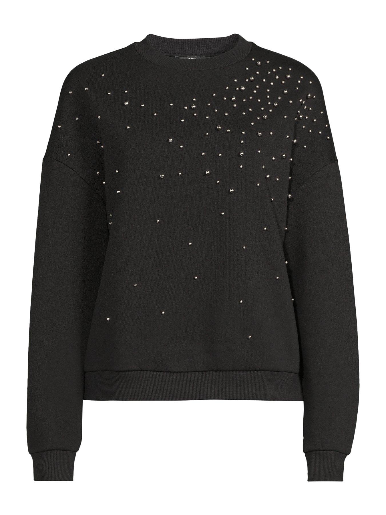 Image 7 of 7 of The Very Collection Stud Detail Oversized Sweatshirt - Black